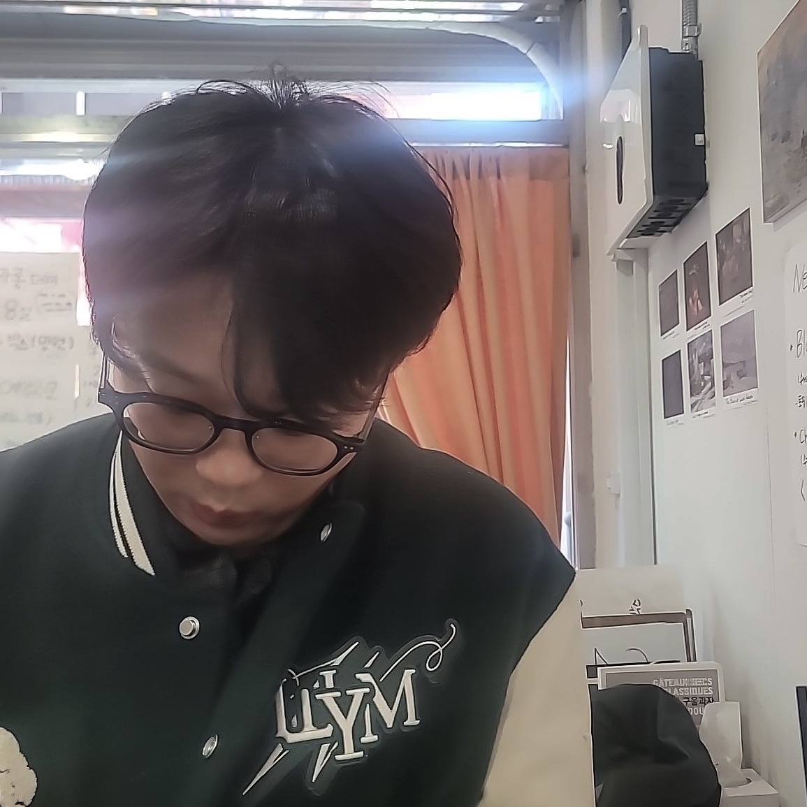 Wooyoungmi Volcano Varsity Jacket Green - 23FW 착용 스타일 - 1