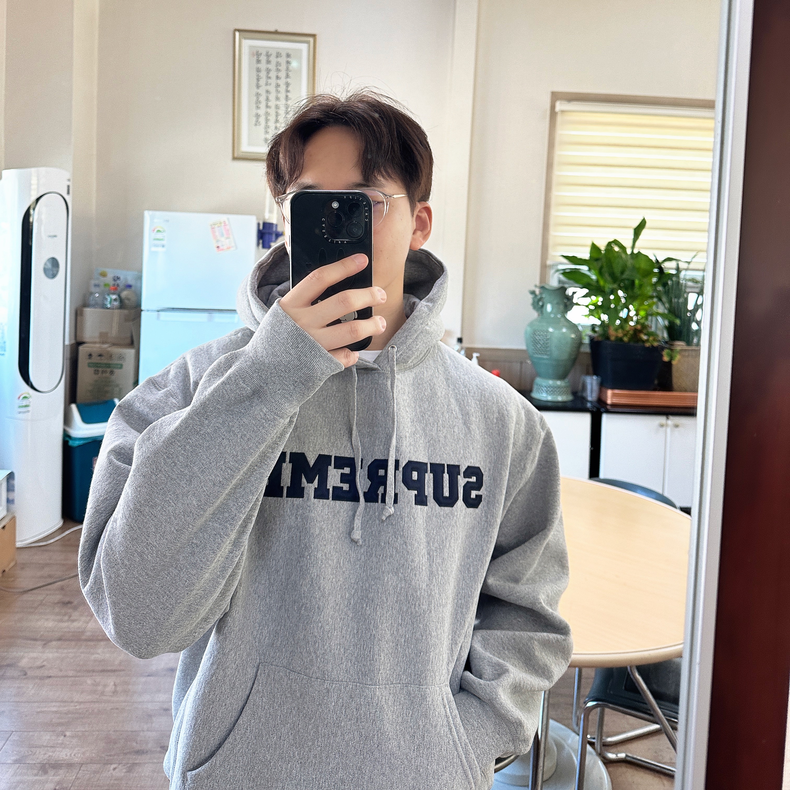 Supreme Collegiate Hooded Sweatshirt Heather Grey - 24SS 착용 스타일