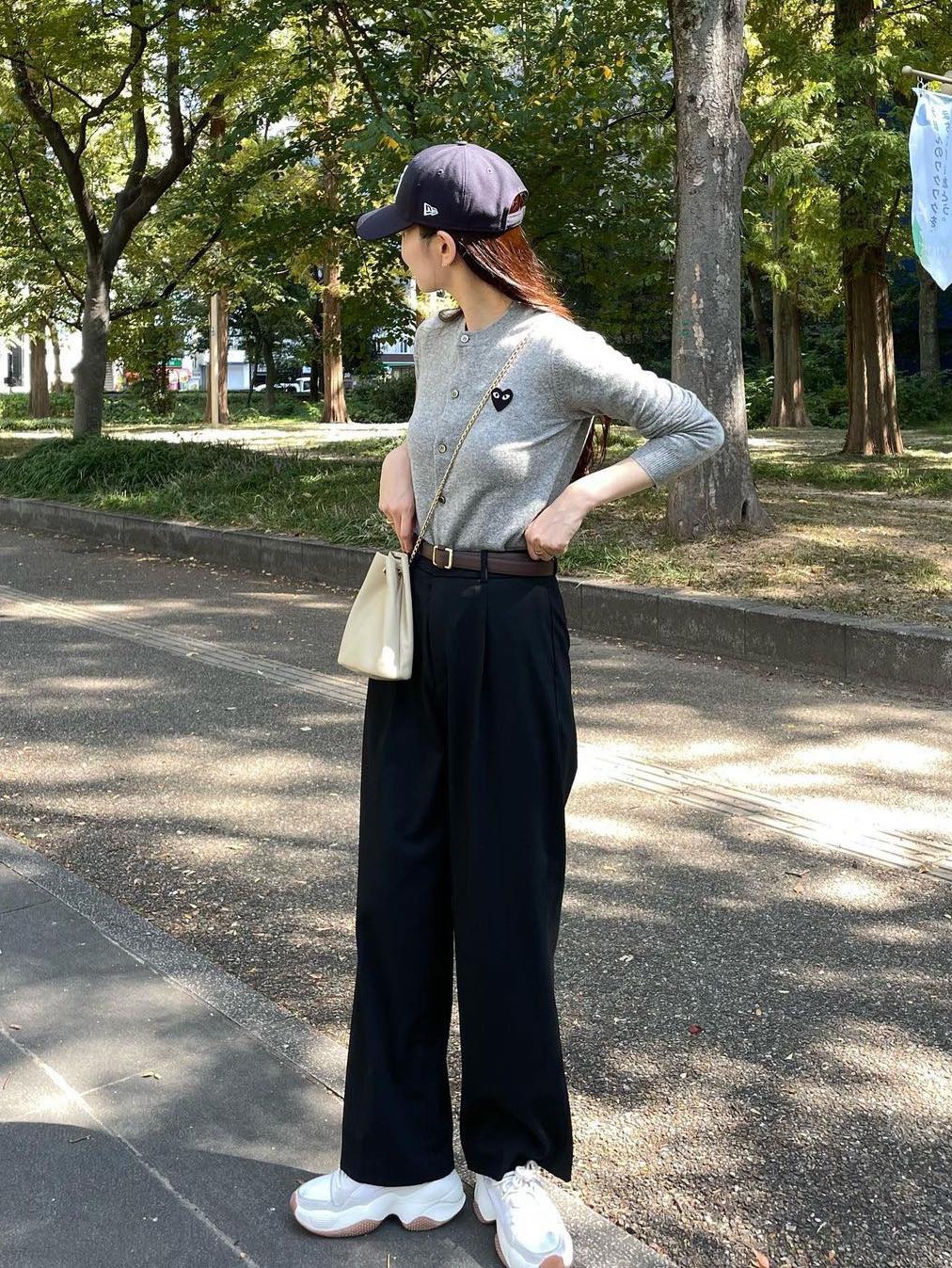 (W) Play Comme des Garcons Black Heart Knit Cardigan Grey, Andersen Andersen Skipper Jacket Grey 착용 스타일 - 2