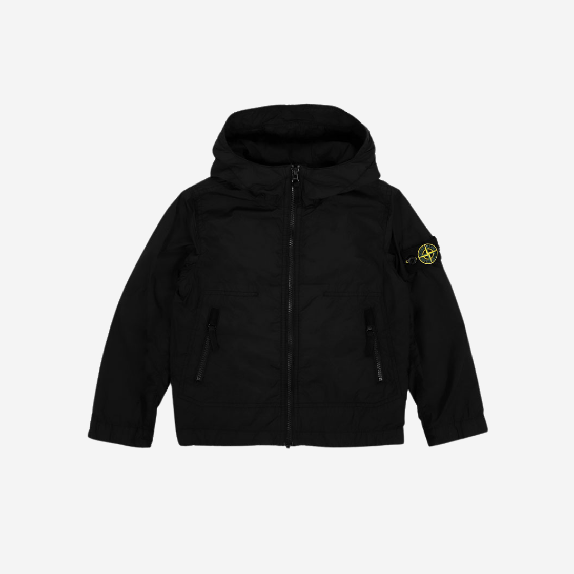 (키즈) 스톤 아일랜드 40233 크링클랩스 나일론 코튼 저지 라이닝 후드 자켓 블랙 - 24SS((Kids) Stone Island 40233 Crinkle Reps Nylon Cotton Jersey Lining Hooded Jacket Black - 24SS)
