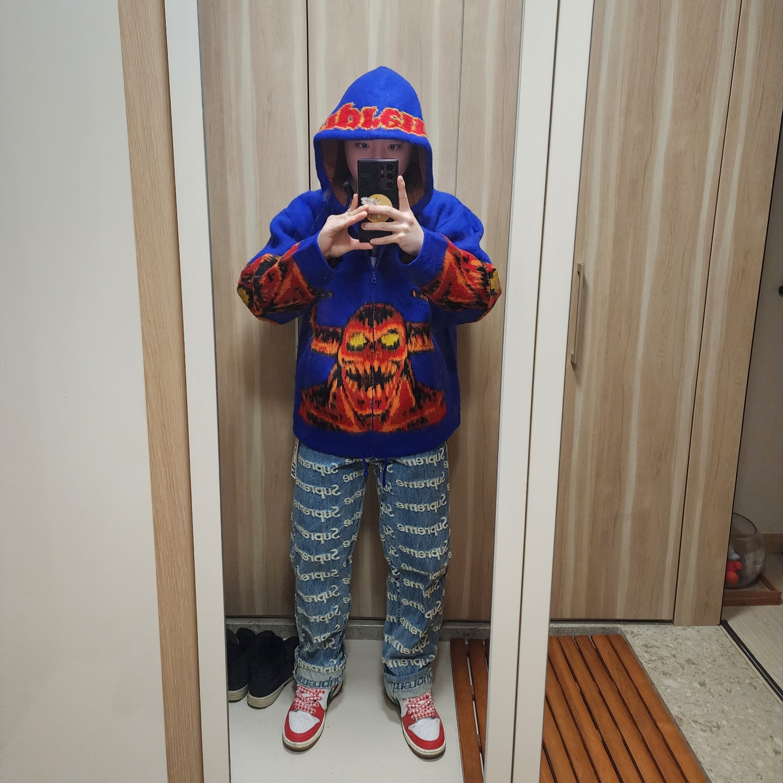 Supreme x Toy Machine Zip Up Hooded Sweater Blue - 24SS 착용 스타일 - 3