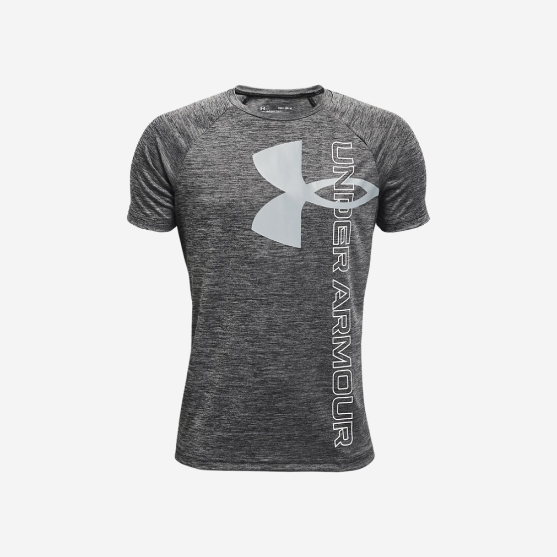 (Kids) Under Armour Tech Split Logo Hybrid Short Sleeve Black White 상세 이미지 1