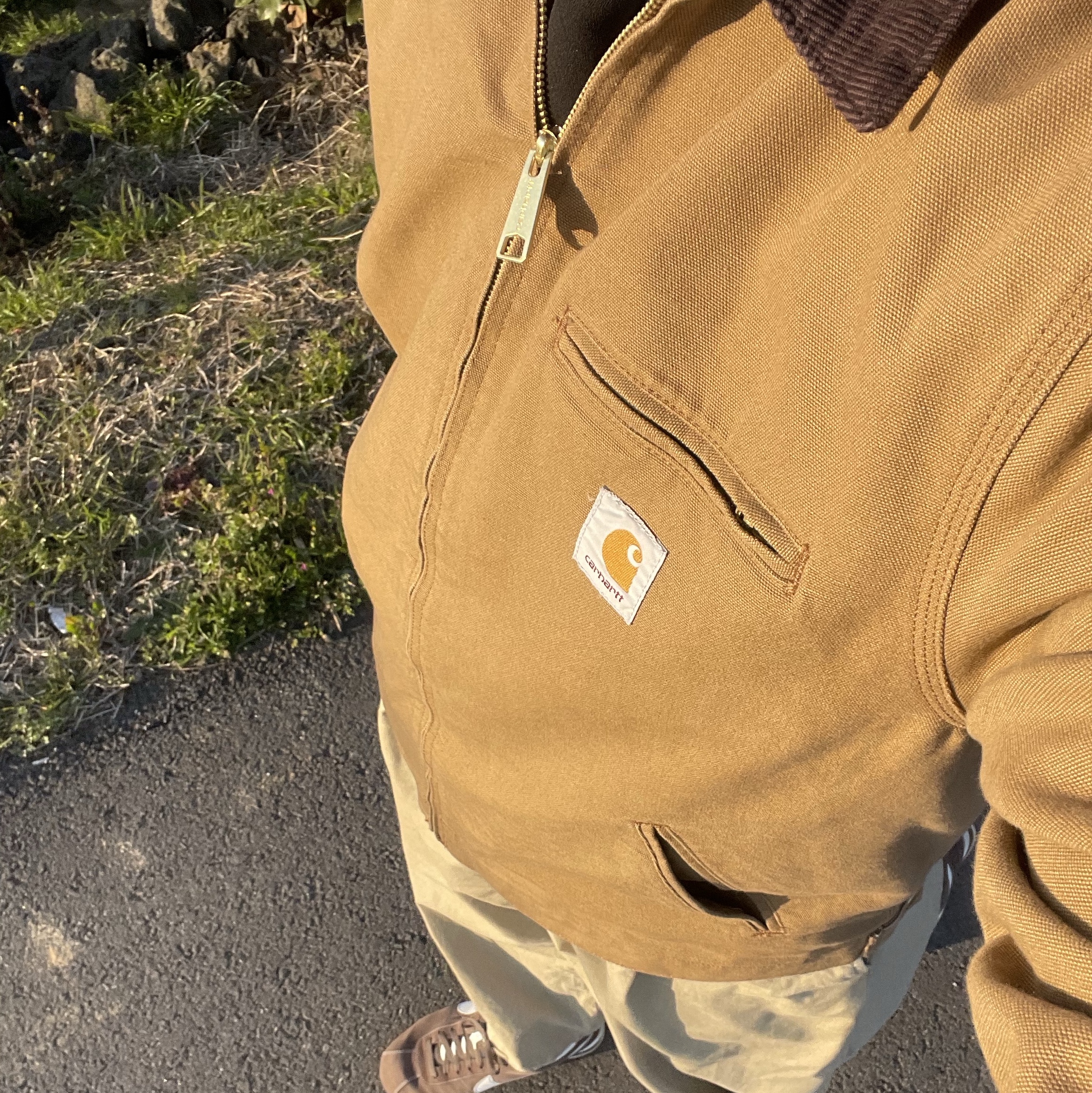 Carhartt WIP Unlined Dearborn Canvas Detroit Jacket Hamilton Brown Tobacco - Spring, Nike Cortez SE Hangul Day Baroque Brown Sail 착용 스타일 - 1