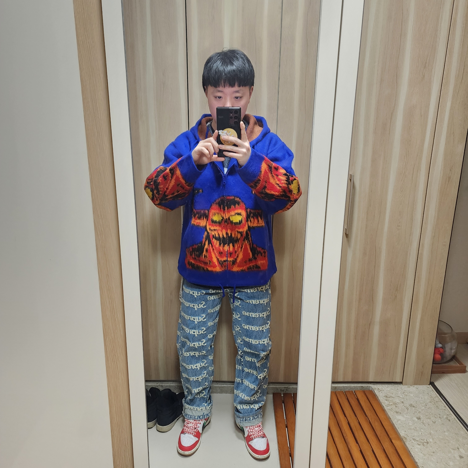 Supreme x Toy Machine Zip Up Hooded Sweater Blue - 24SS 착용 스타일 - 2