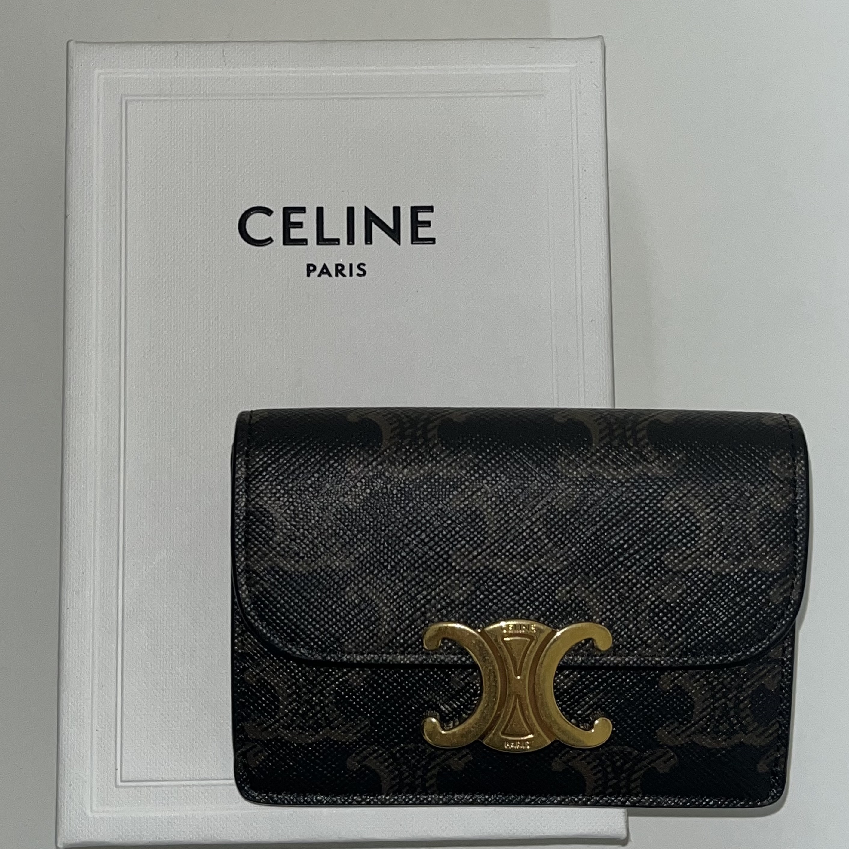 Celine Card Holder with Flap in Triomphe Canvas Tan 착용 스타일