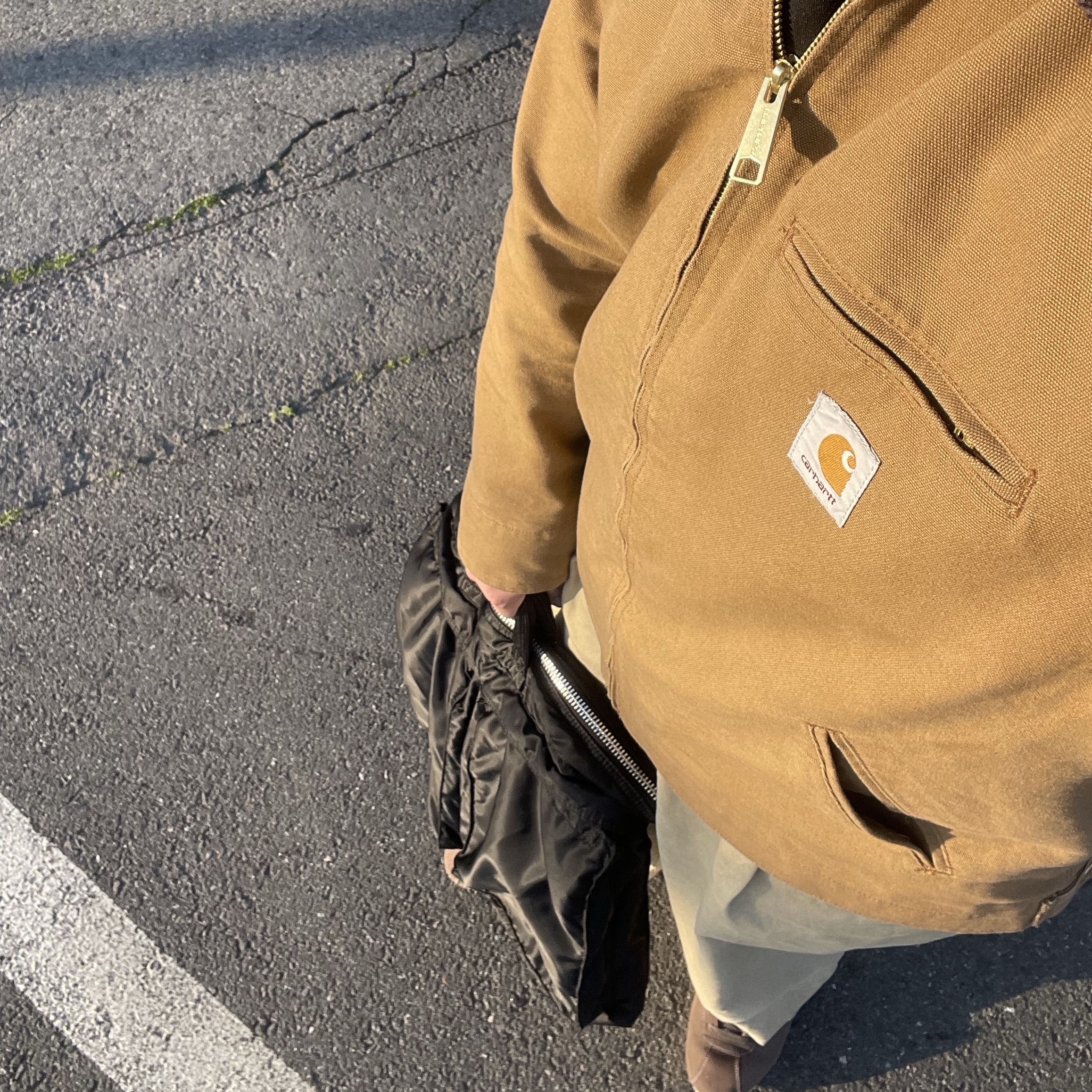 Carhartt WIP Unlined Dearborn Canvas Detroit Jacket Hamilton Brown Tobacco - Spring, Nike Cortez SE Hangul Day Baroque Brown Sail 착용 스타일 - 2