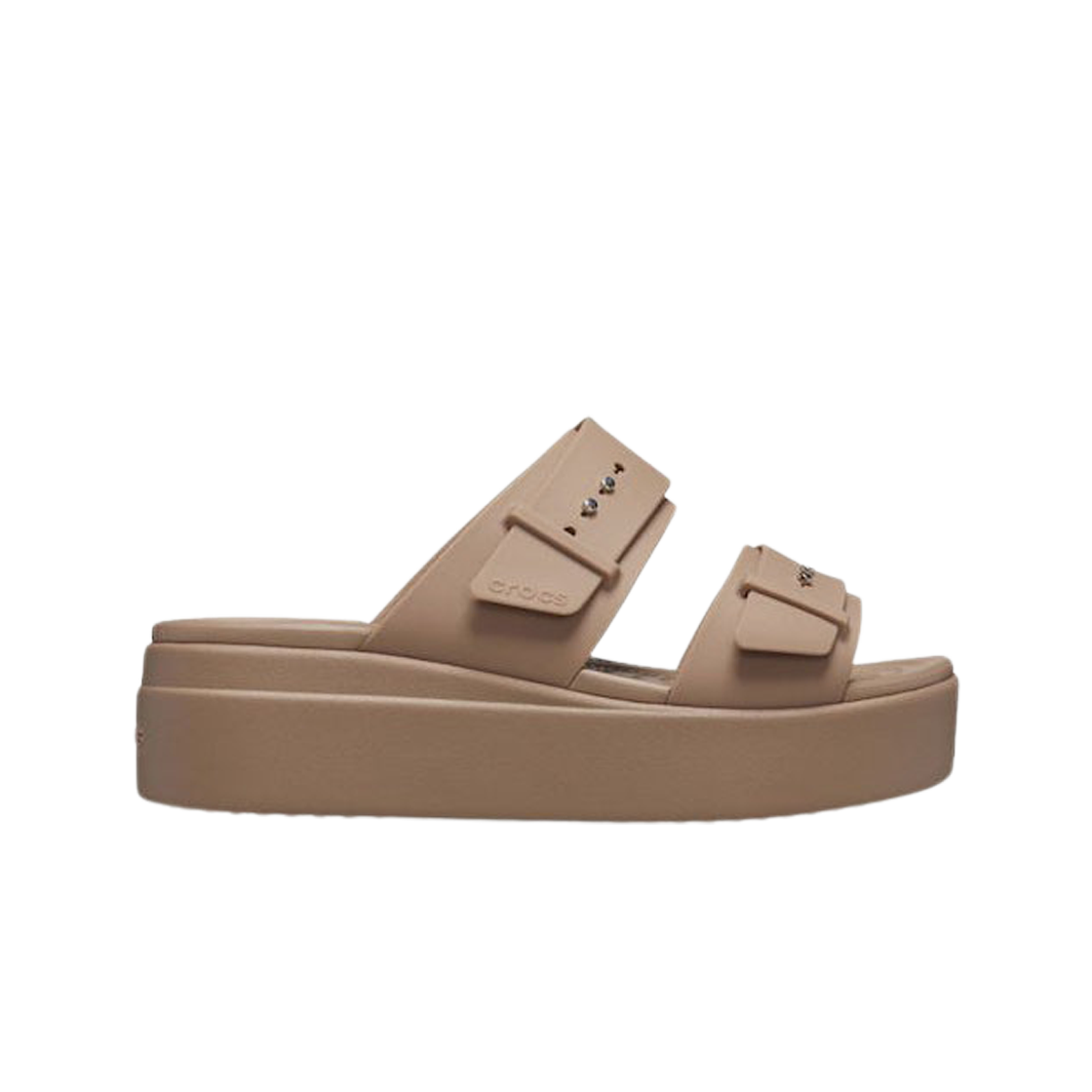 207431-2Q9 (W) Crocs Brooklyn Buckle Low Wedge Latte