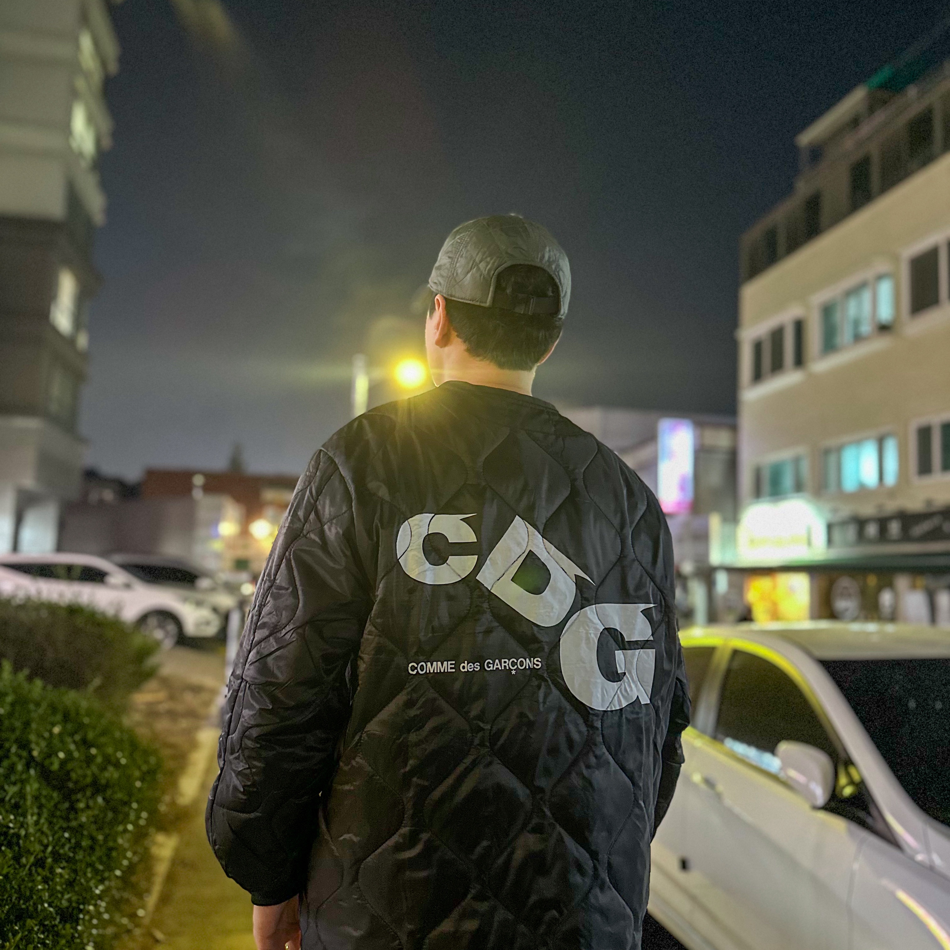 CDG x Alpha Industries Liner Jacket Black 착용 스타일