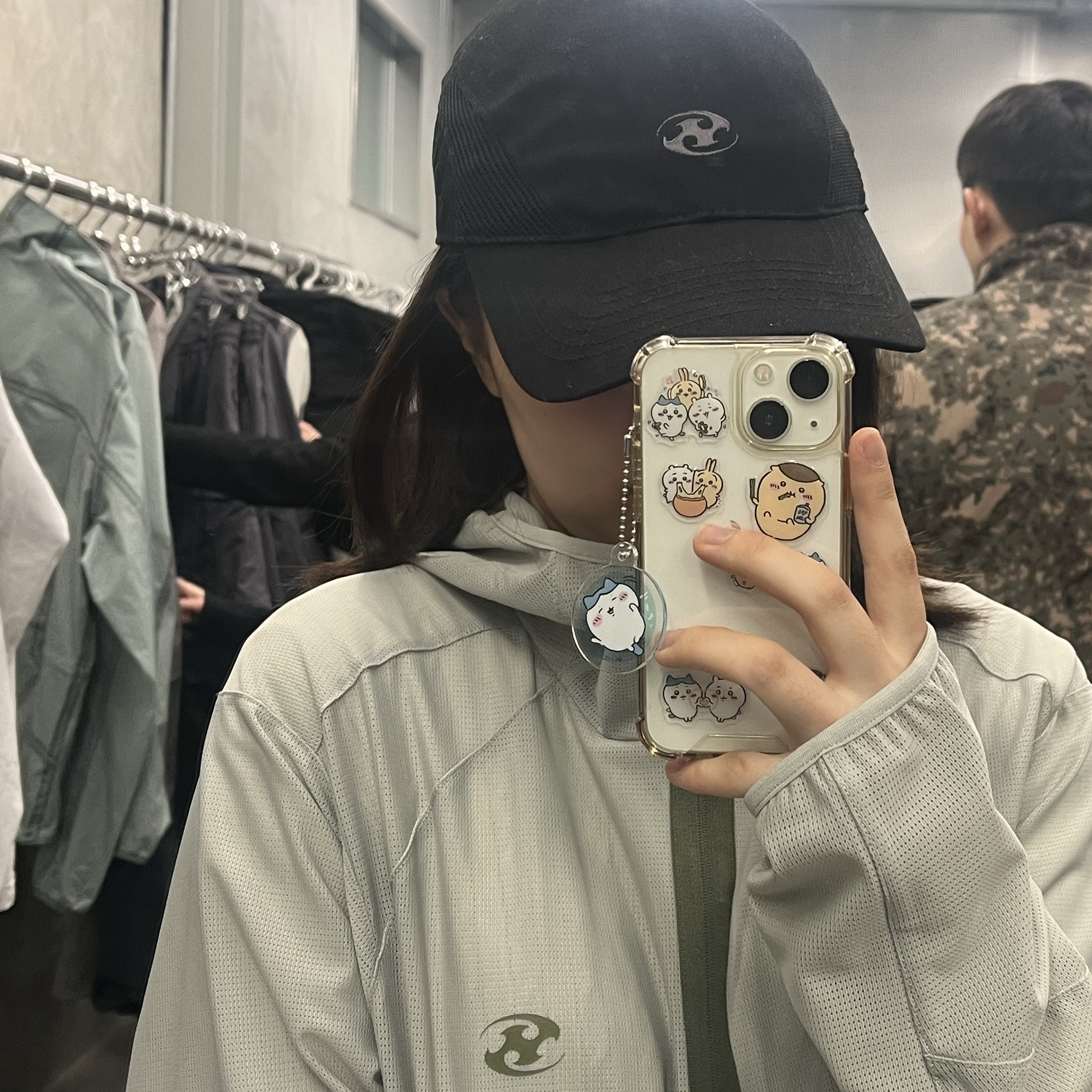 Sansan Gear Curve Panel Cap Black - 24SS, Sansan Gear Zipper Mesh Jacket Grey - 24SS 착용 스타일