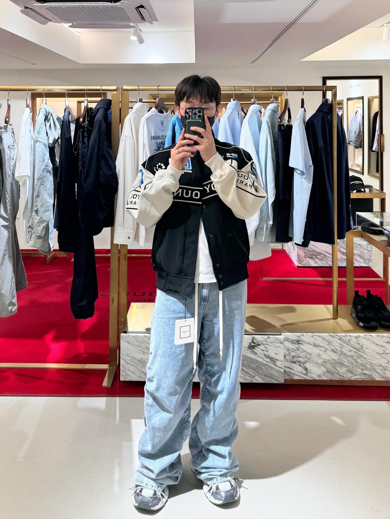 Balenciaga 3XL Sneakers Grey White Red, Wooyoungmi Varsity Jacket Gray - 23SS 착용 스타일 - 1