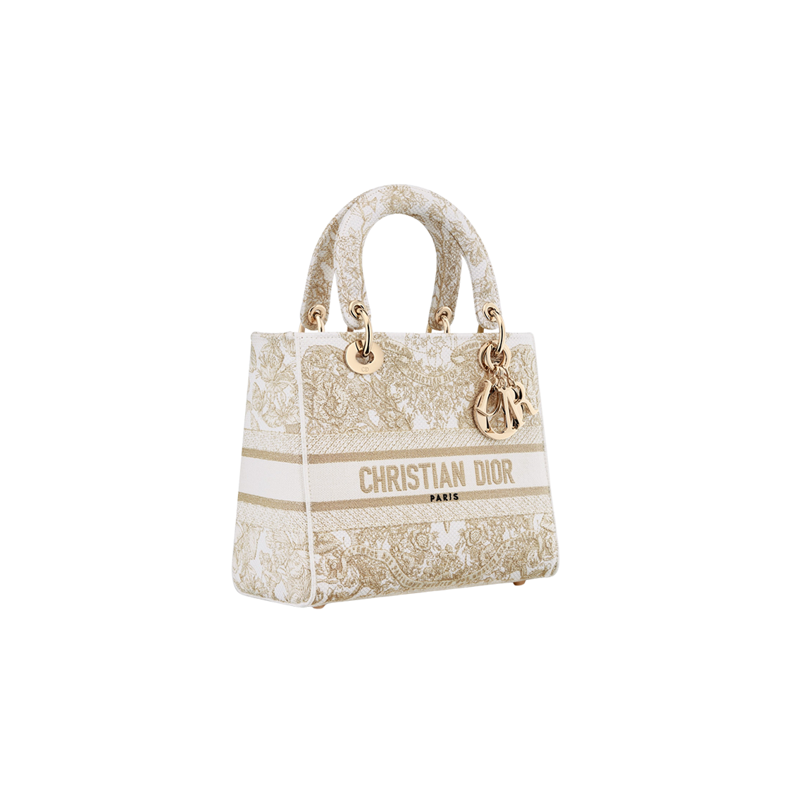 Dior Medium Lady D-Lite Bag Butterfly Around The World Gold Tone White 상세 이미지 1