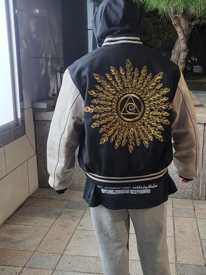 Stussy x Dries Van Noten Varsity Jacket Black, Nike x Stussy NRG ZR Fleece Pants Heather Grey - US/EU 착용 스타일 - 3