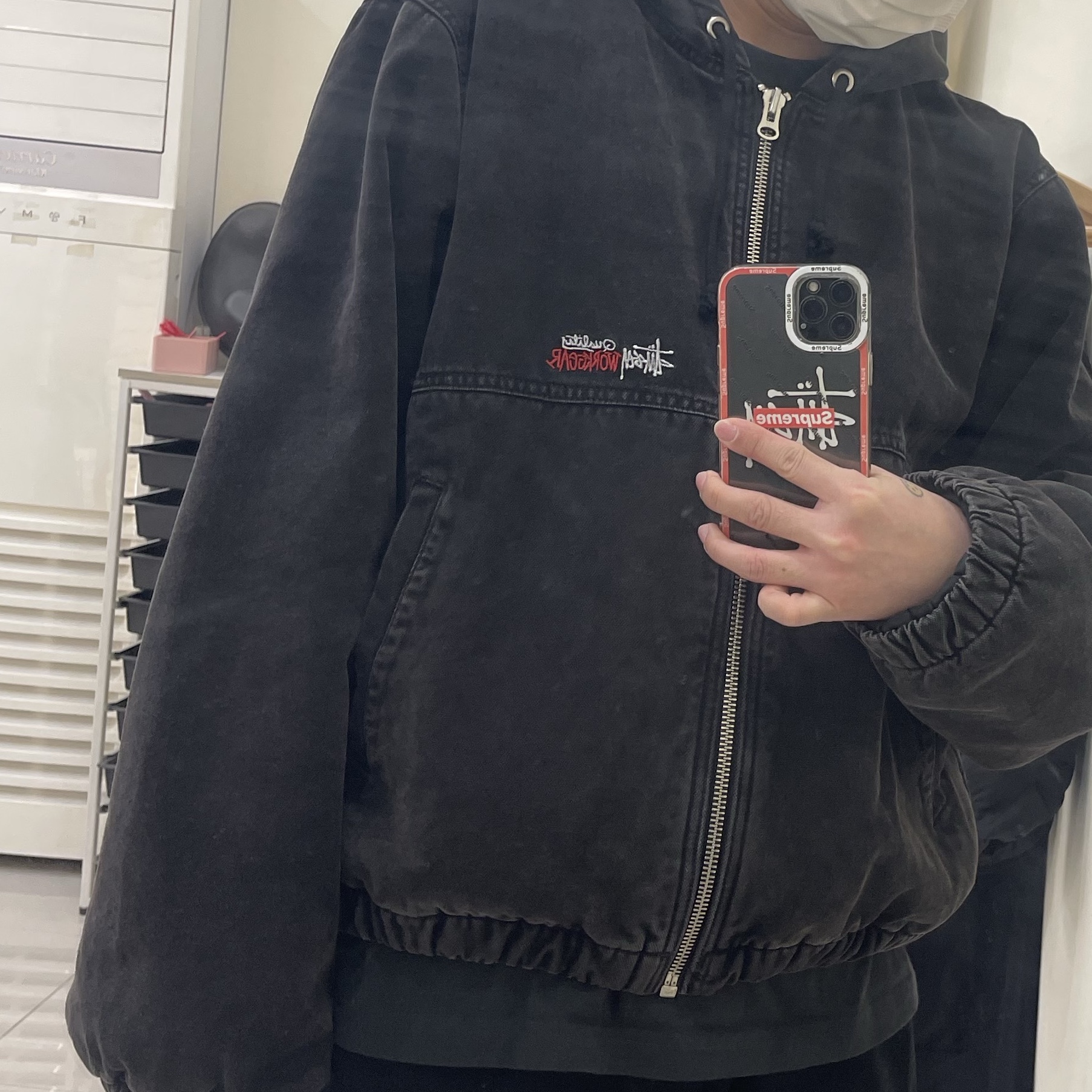 Stussy Insulated Canvas Work Jacket Black 착용 스타일