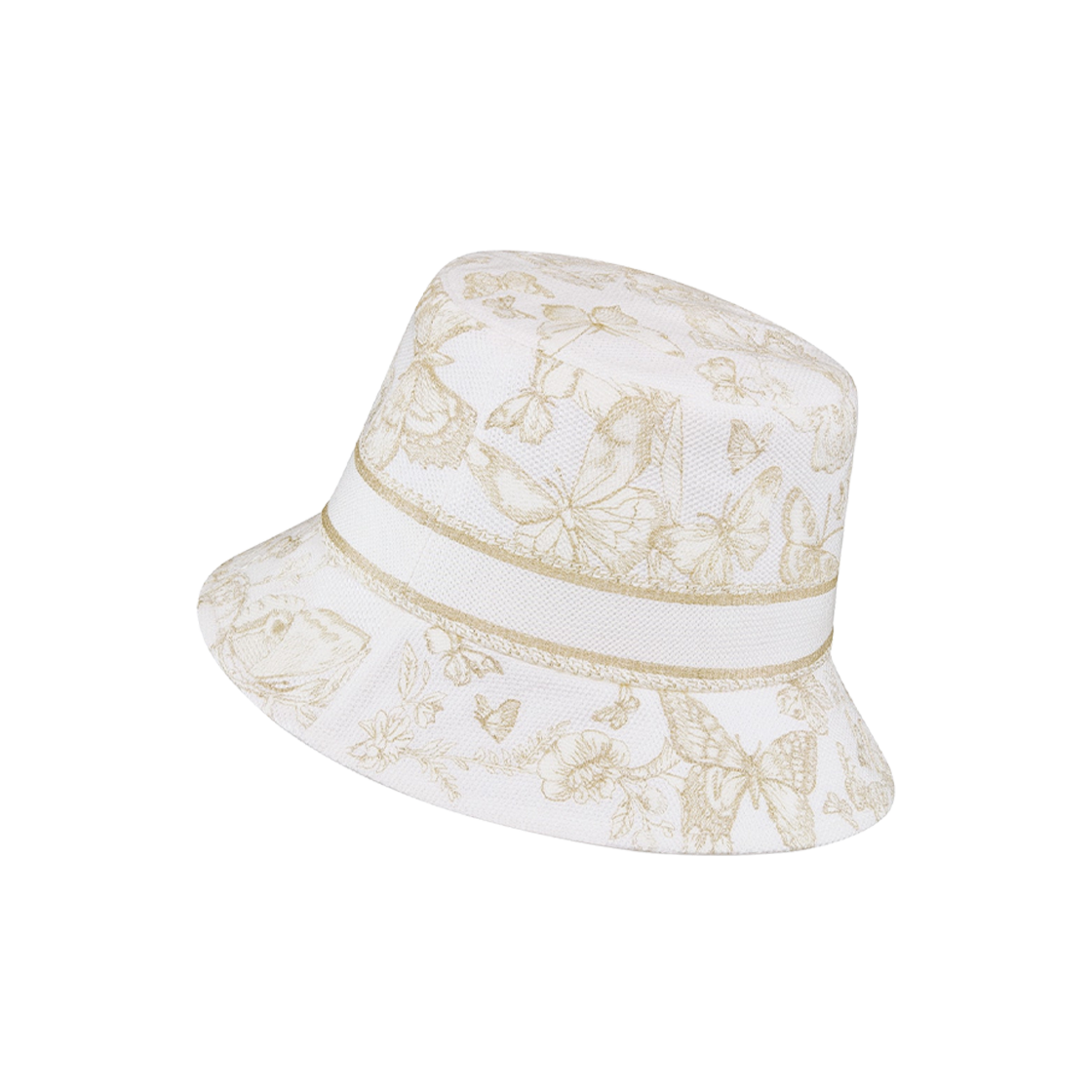 (W) Dior D-Bobby Toile De Jouy Mexico Small Brim Bucket Hat White Gold Tone 상세 이미지 3