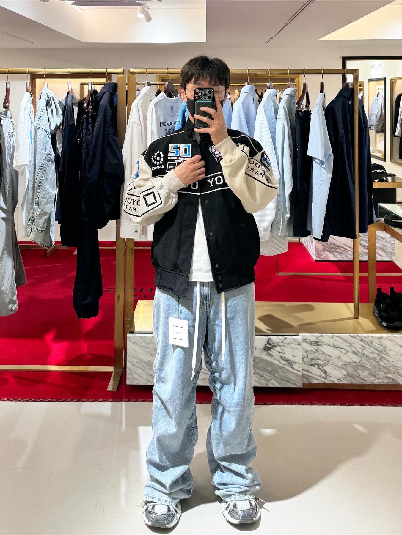 Balenciaga 3XL Sneakers Grey White Red, Wooyoungmi Varsity Jacket Gray - 23SS 착용 스타일 - 2