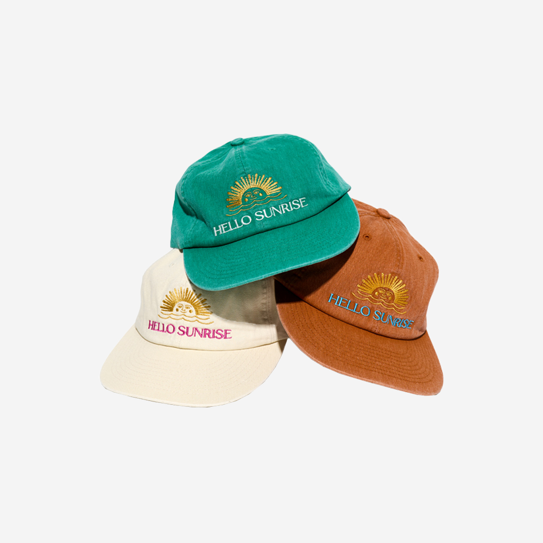 【Hello Sunrise】Washed Typo Arch Logo 6panel Cap〜韓国発 헬로선라이즈 워시드 투톤로고 6패널 캡 브라운 | Hello Sunrise