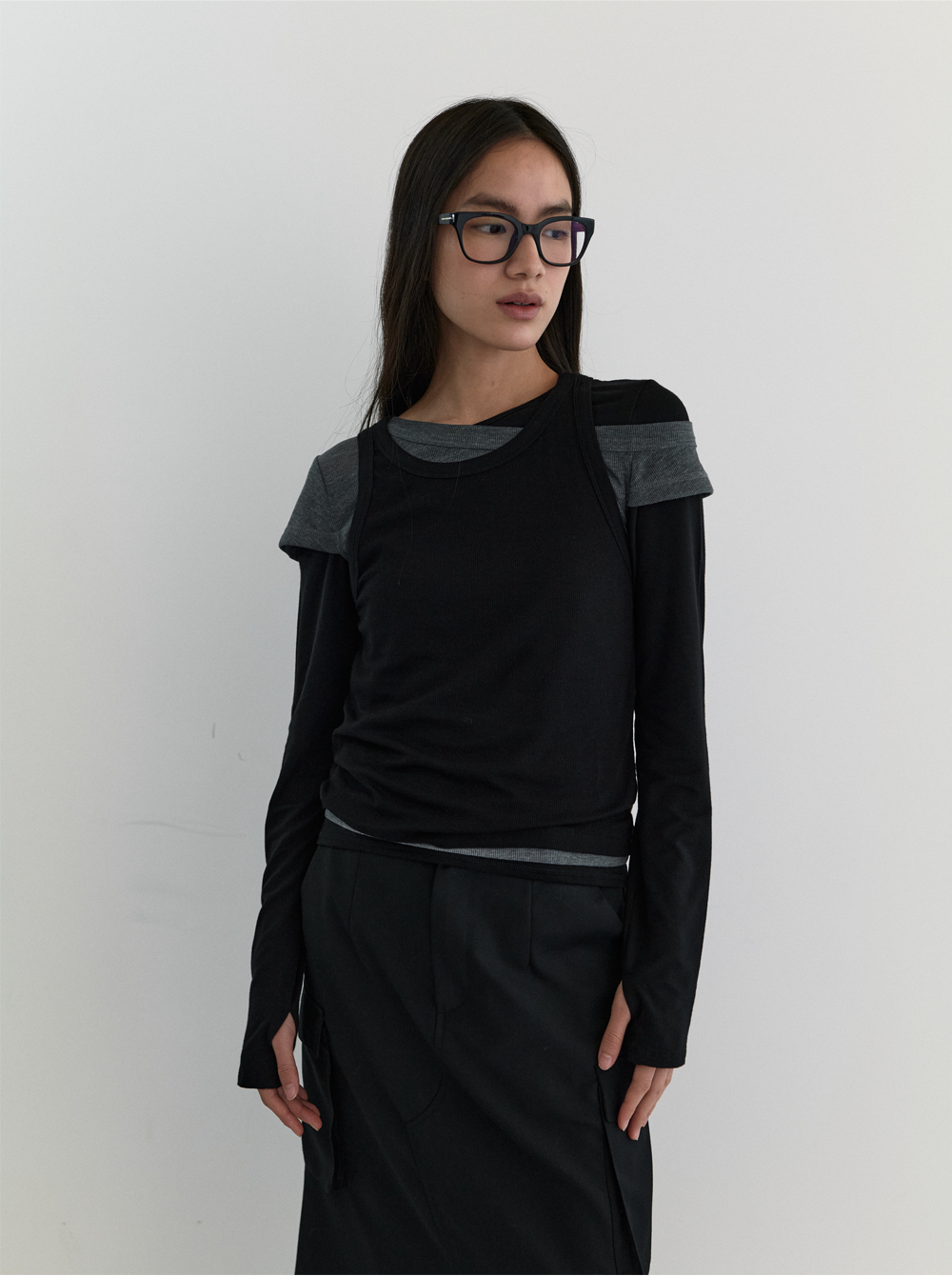 Ma journee 3 Layered Top Black 상세 이미지 2
