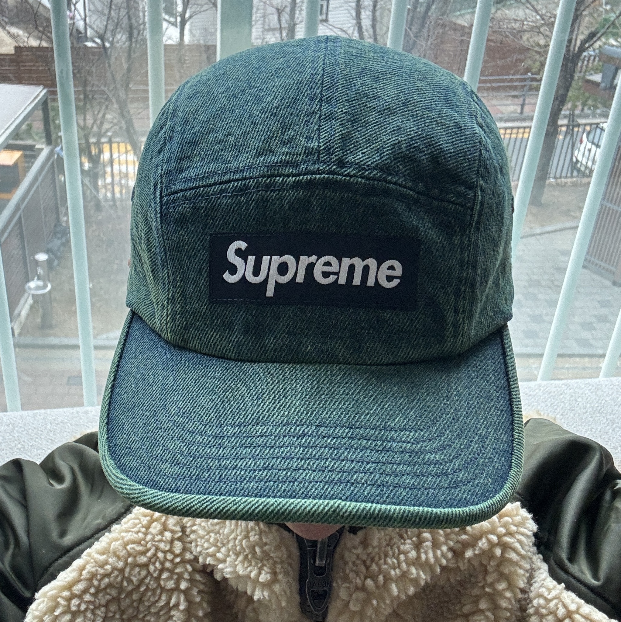 Supreme Denim Camp Cap Overdyed Green - 23SS 착용 스타일