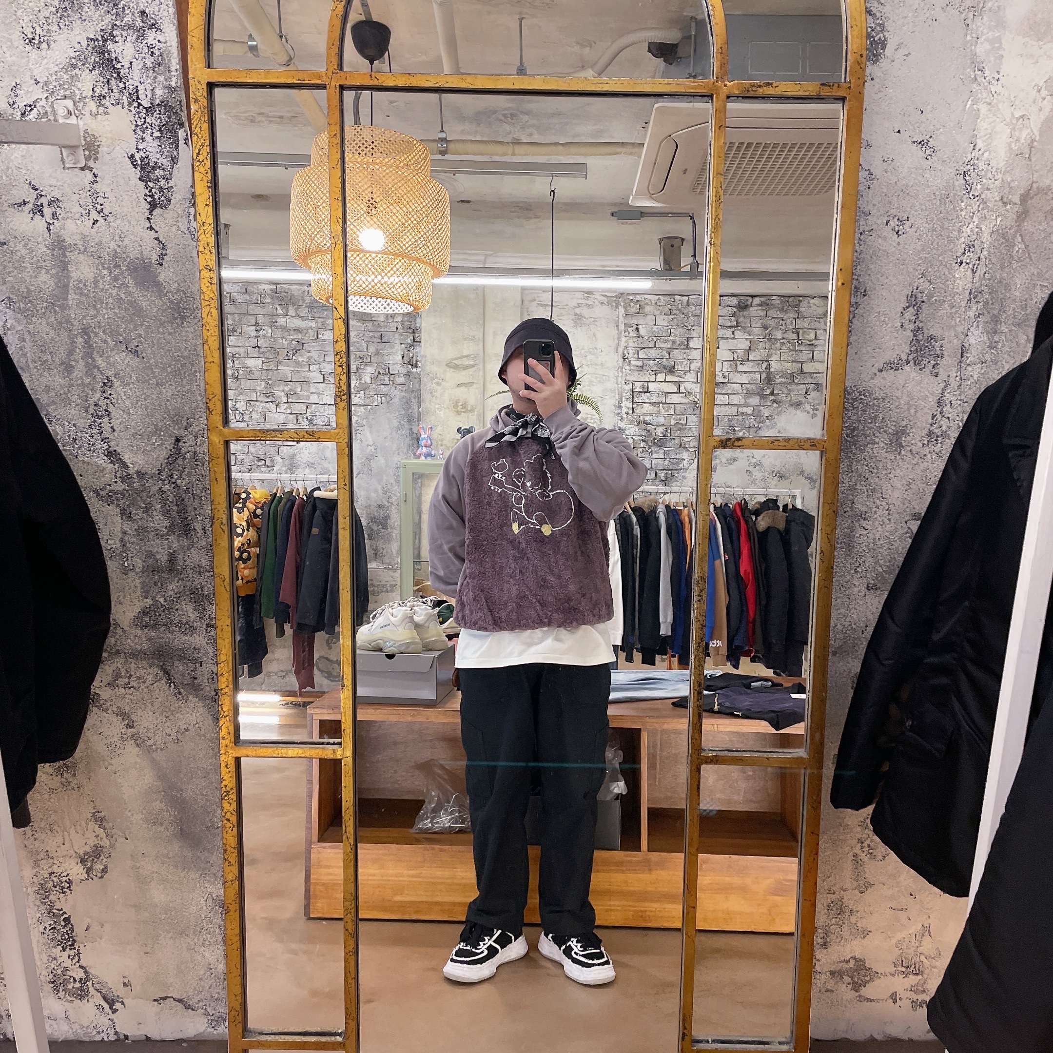 Needles 10oz Sailor Hat Black, Kapital 30 Fleece x Fur Grizzly Hood Sweatshirt Purple 착용 스타일