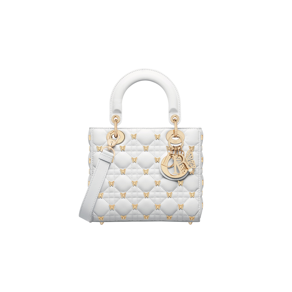 Dior Small Lady Bag White Gold Finish Butterfly Studs 상세 이미지 1