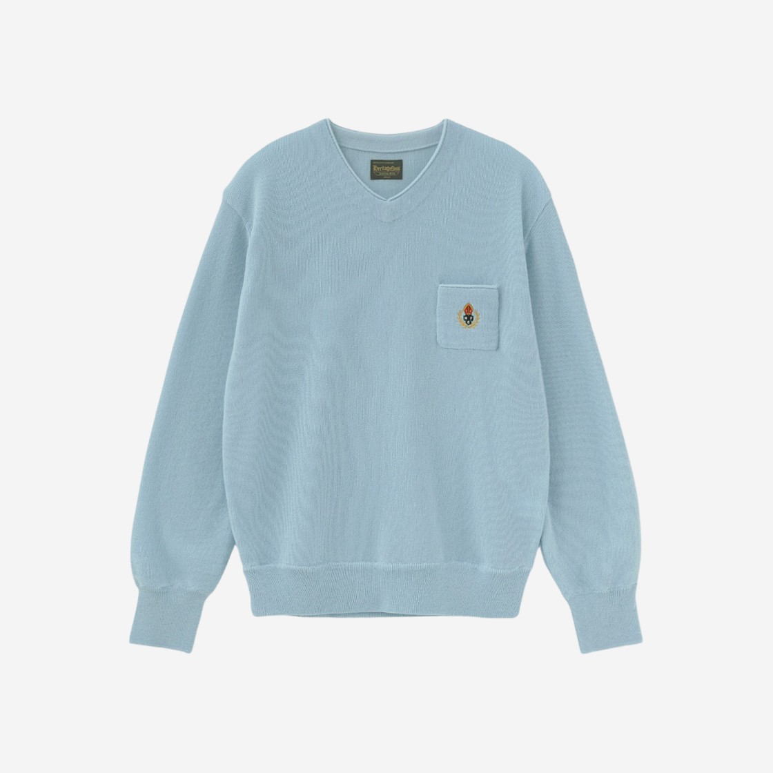 Heritage Floss Crest Merino Wool V-Neck Sky Blue 상세 이미지 1