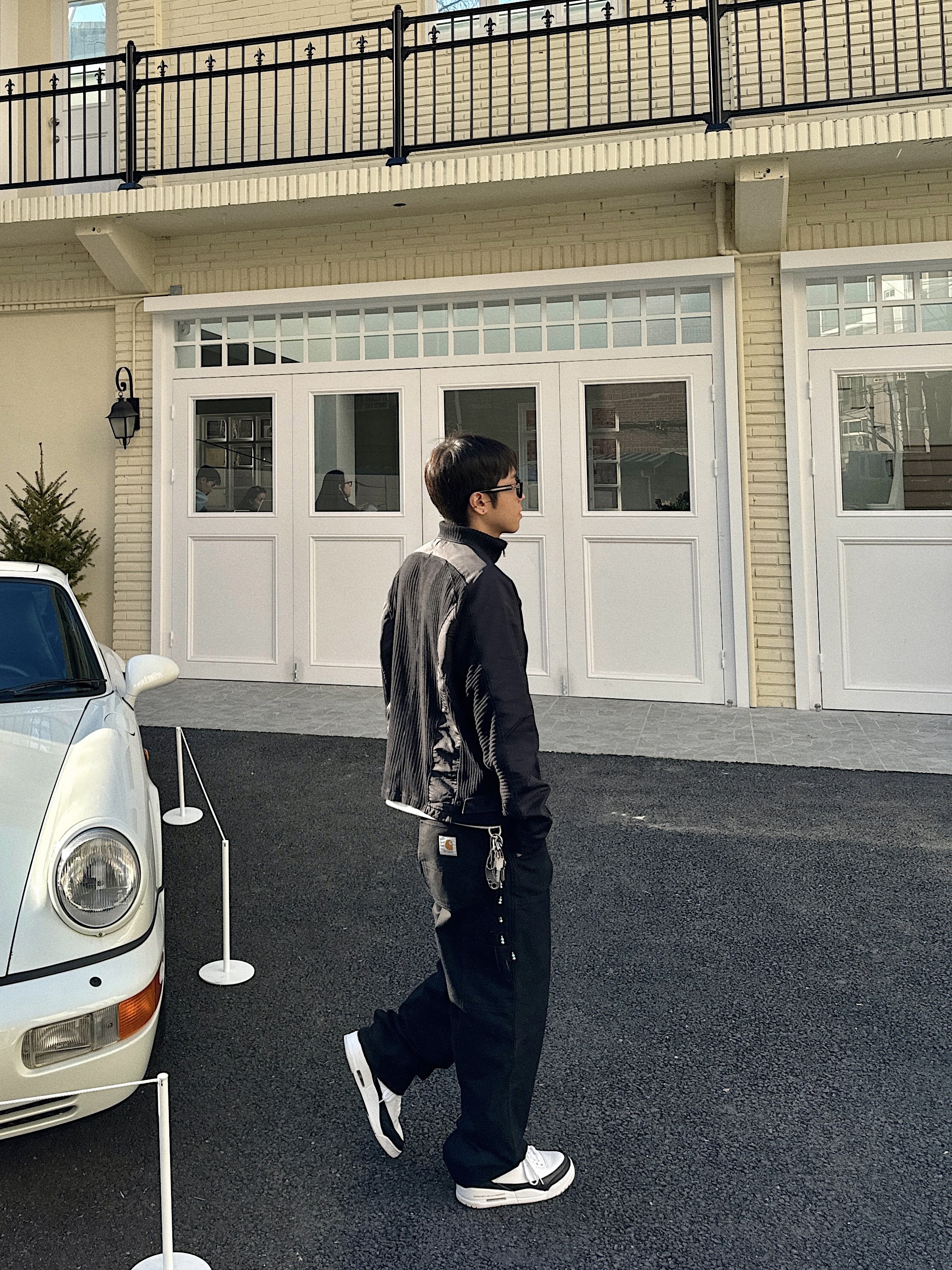 Jordan 3 x Fragment Retro SP White Black, Carhartt WIP Nash Loose Fit Double Knee Pants Black Rinsed 착용 스타일 - 6