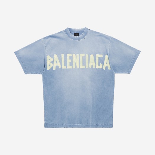 발렌시아가 테이프 타입 미디움 핏 티셔츠 페이디드 블루