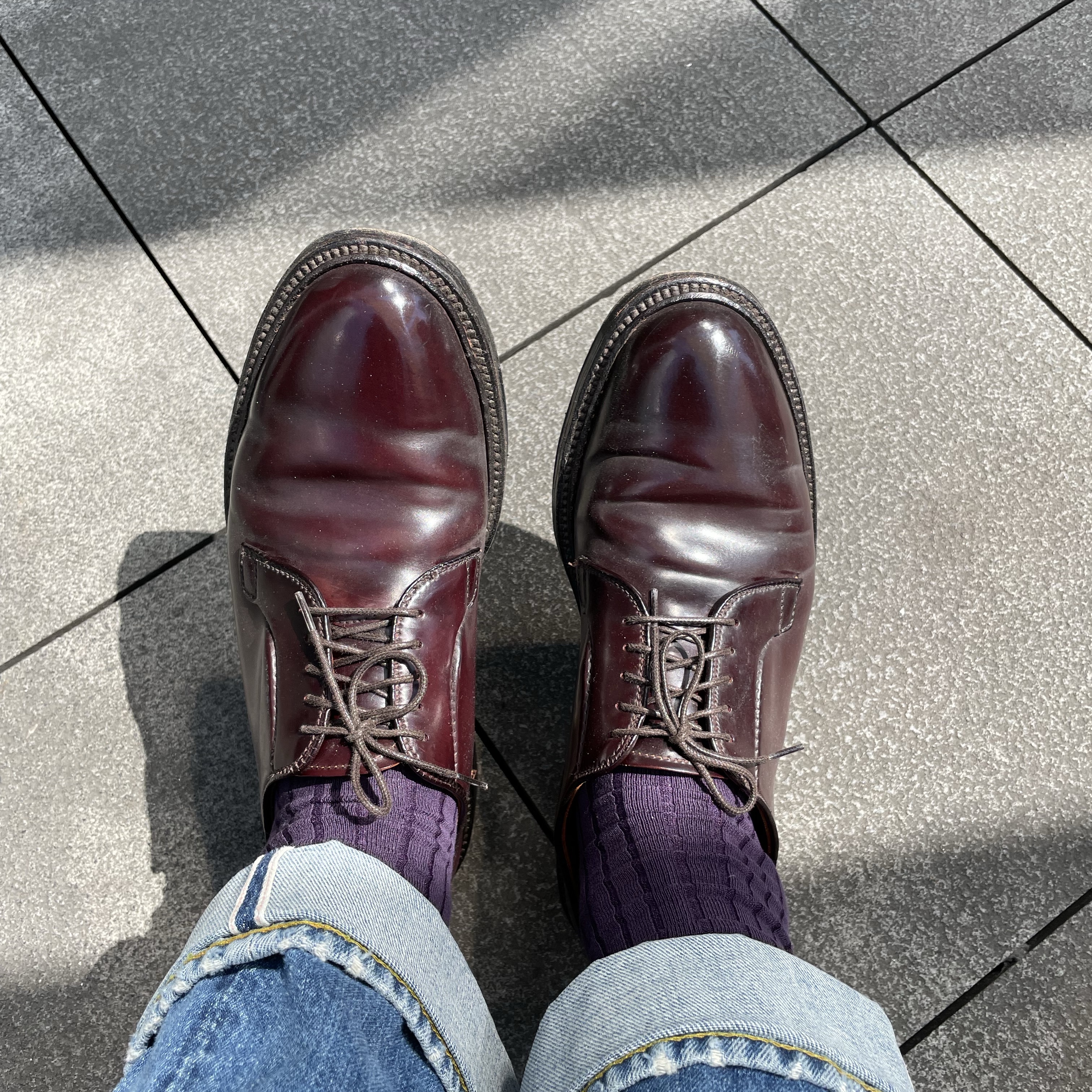 Alden 990 Cordovan Plain Toe Blucher Oxford Burgundy - E 착용 스타일 - 2