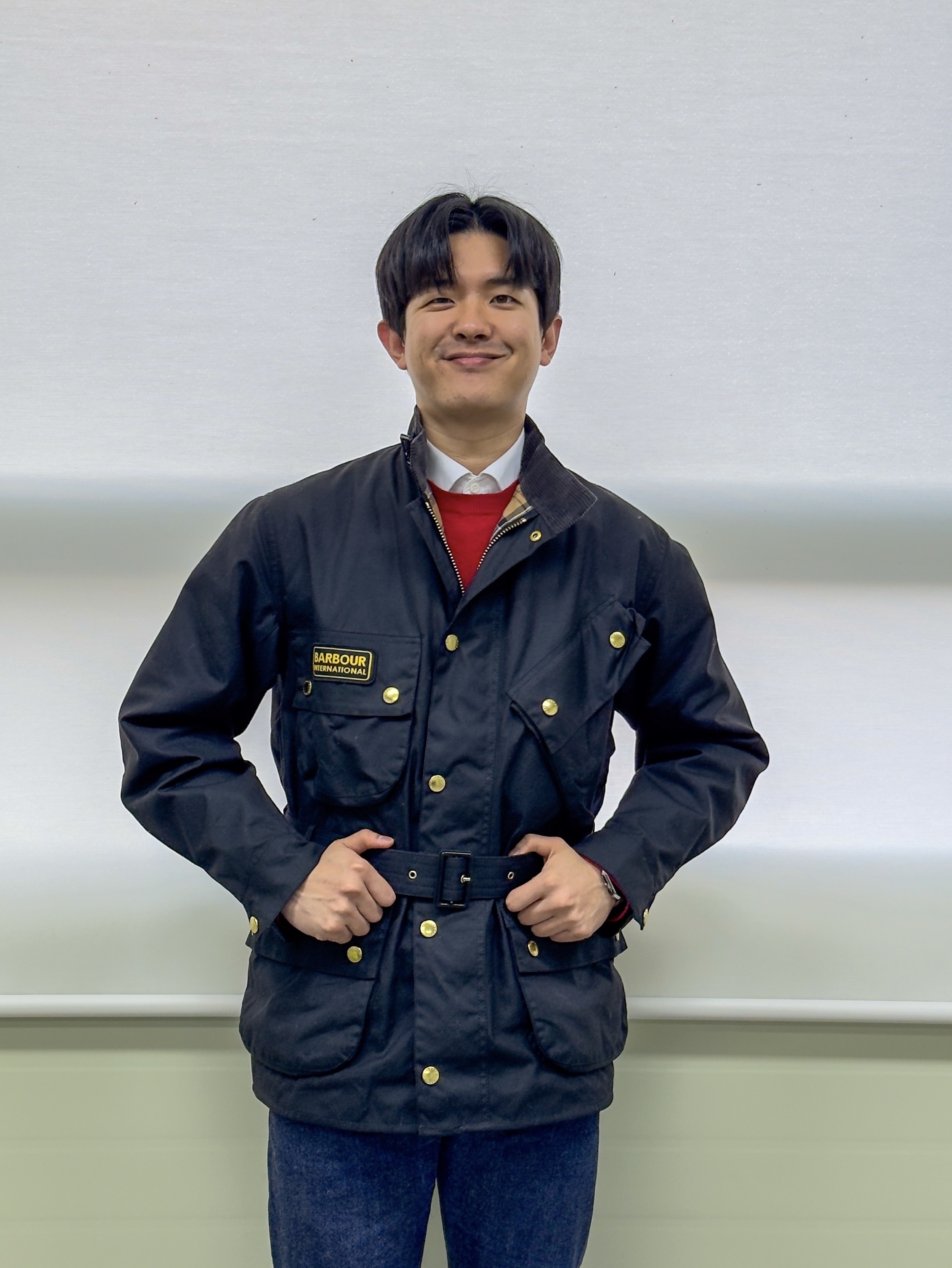 Barbour International Original Wax Jacket Black 착용 스타일 - 1