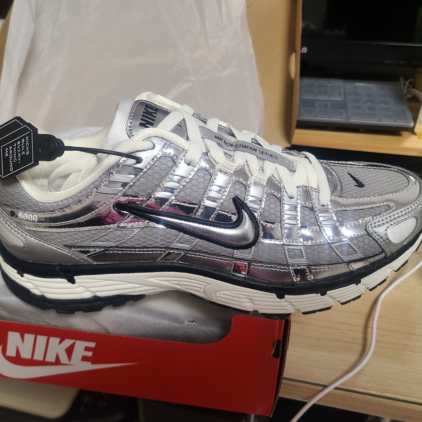 Nike P-6000 Metallic Silver 착용 스타일 - 1