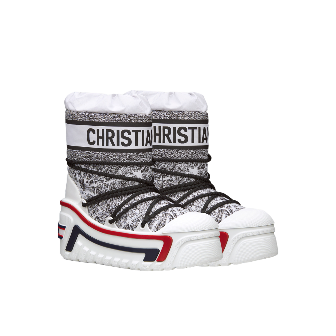 (W) 디올알프스 아프레 스키 부츠 화이트 블랙 플랜 파리 샤이니 나일론((W) Dioralps Après-Ski Boot White Black Plan Paris Shiny Nylon) - 2