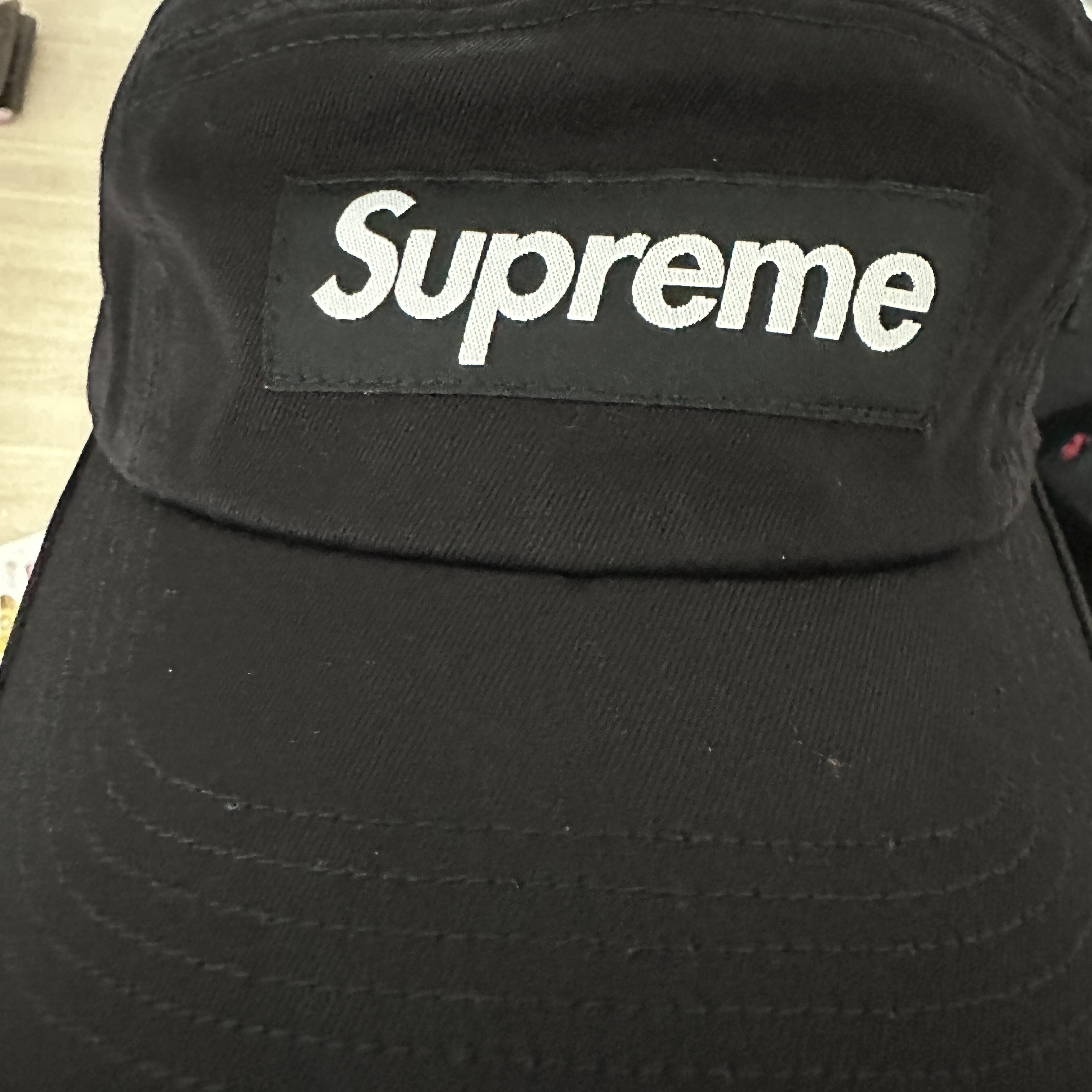 Supreme Washed Chino Twill Camp Cap Black 착용 스타일