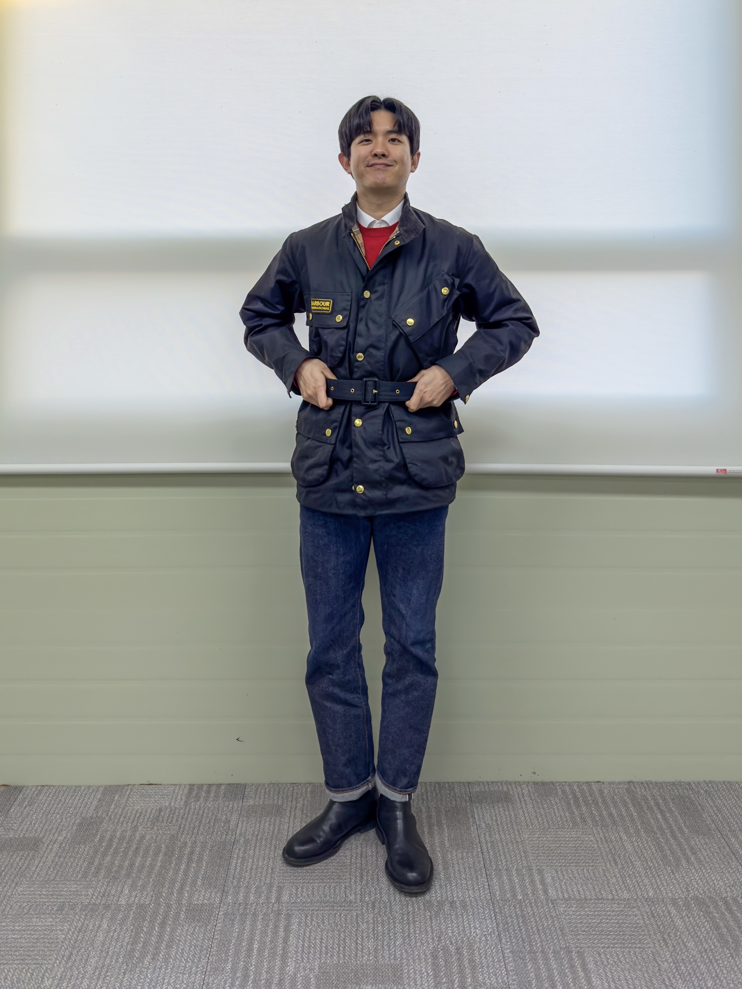 Barbour International Original Wax Jacket Black 착용 스타일 - 4