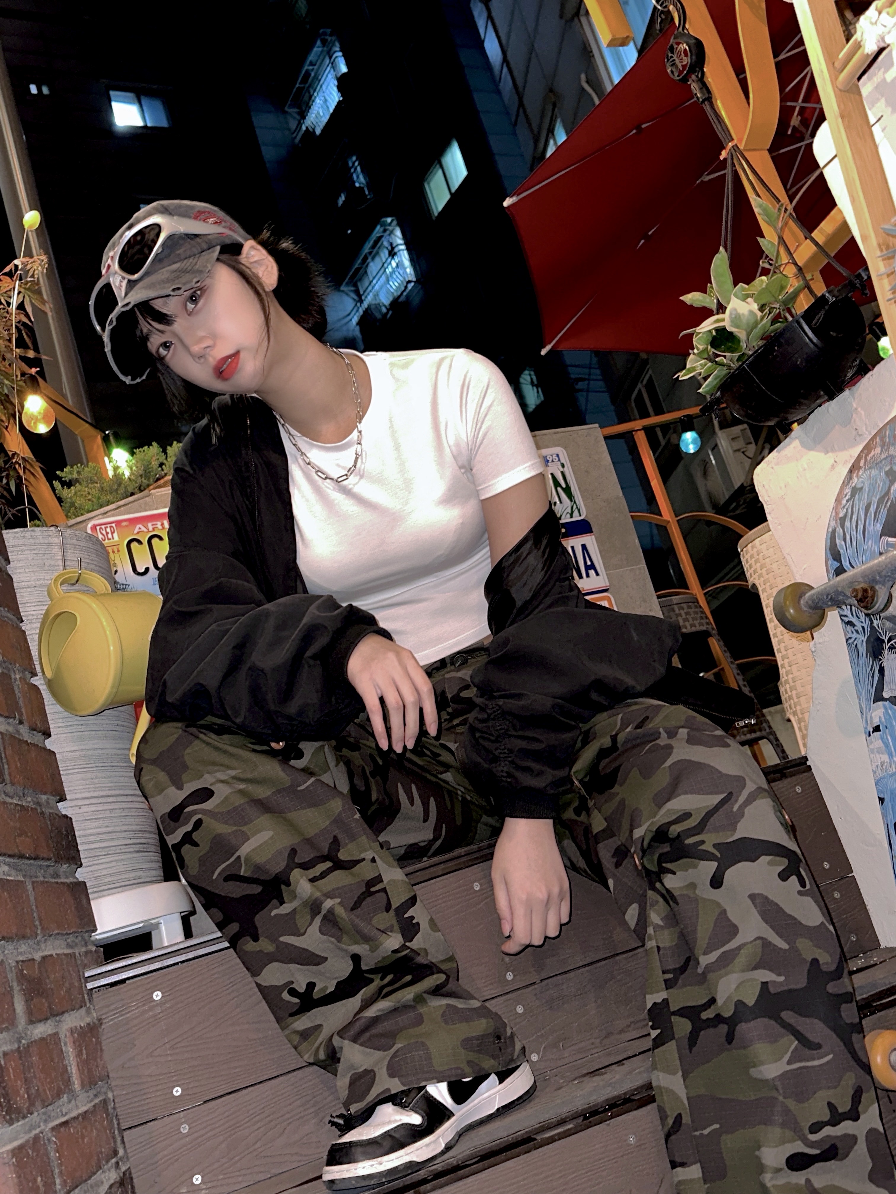 (W) Nike Dunk Low Black 착용 스타일 - 4