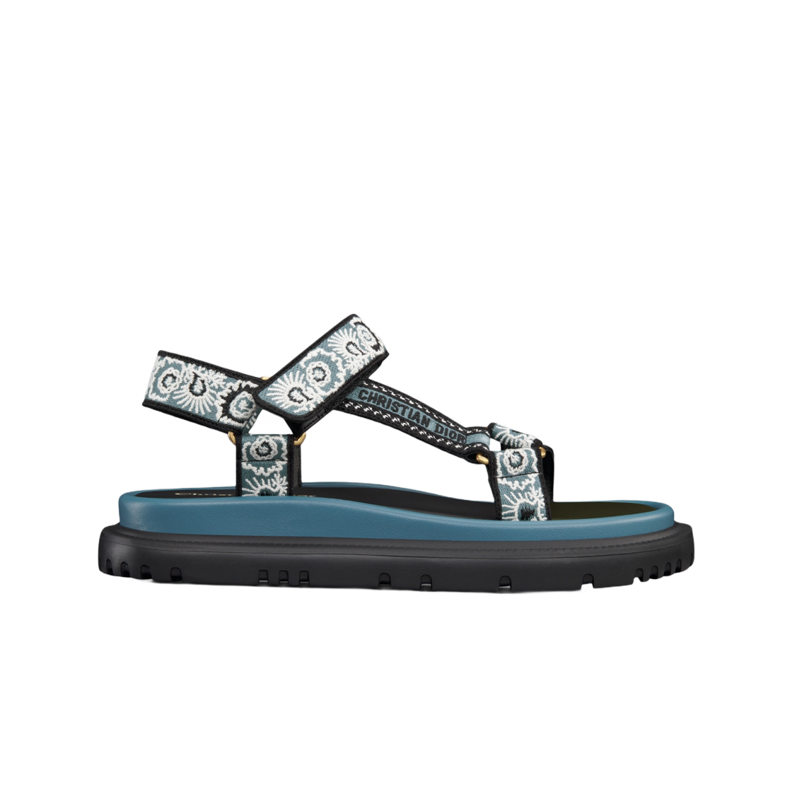(W) 디올 D-웨이브 샌들 데님 블루 멀티컬러 버터플라이 반다나 모티프((W) Dior D-Wave Sandal Denim Blue Multicolor with Butterfly Bandana Motif) - 1
