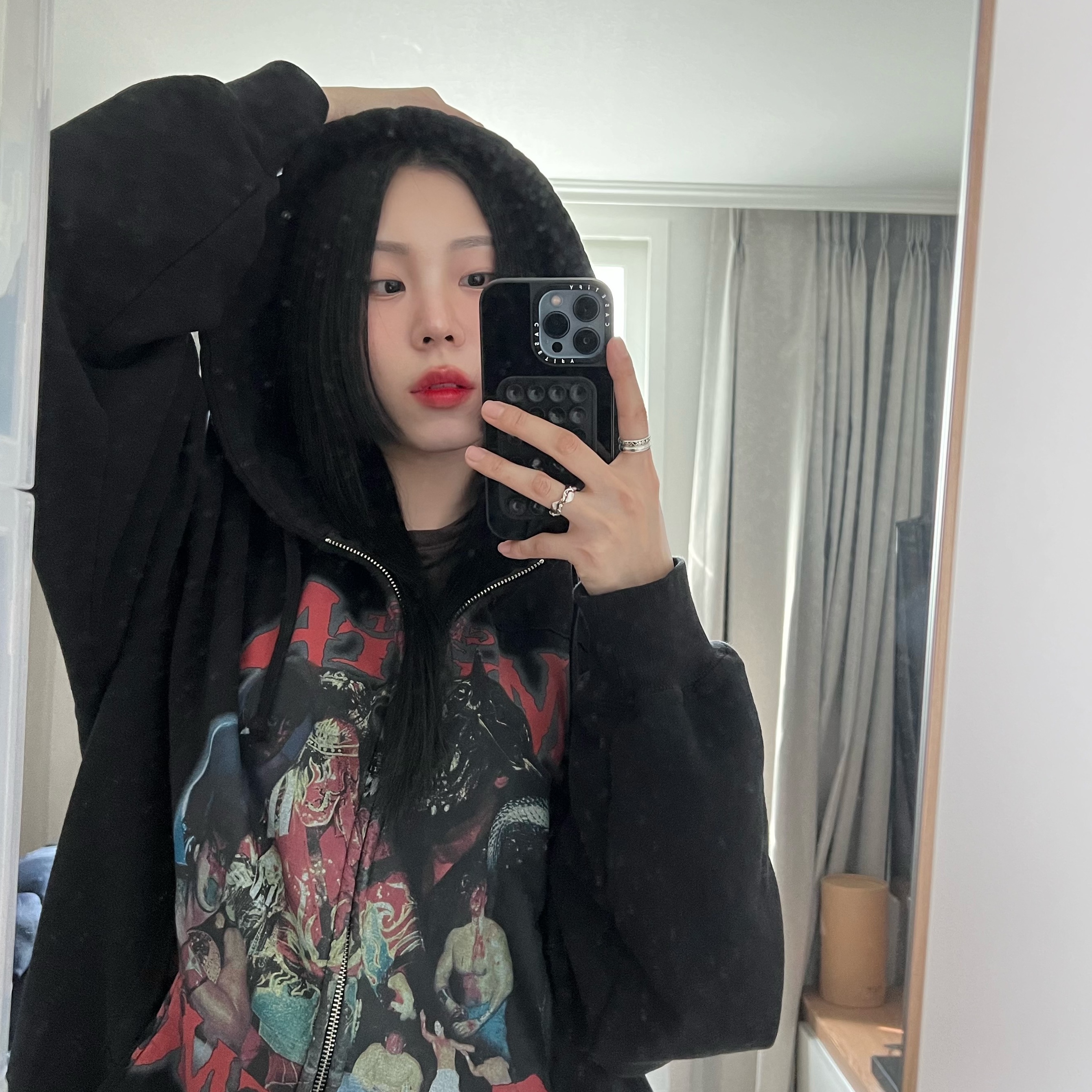 Supreme Muta Zip Up Hooded Sweatshirt Black - 23FW 착용 스타일