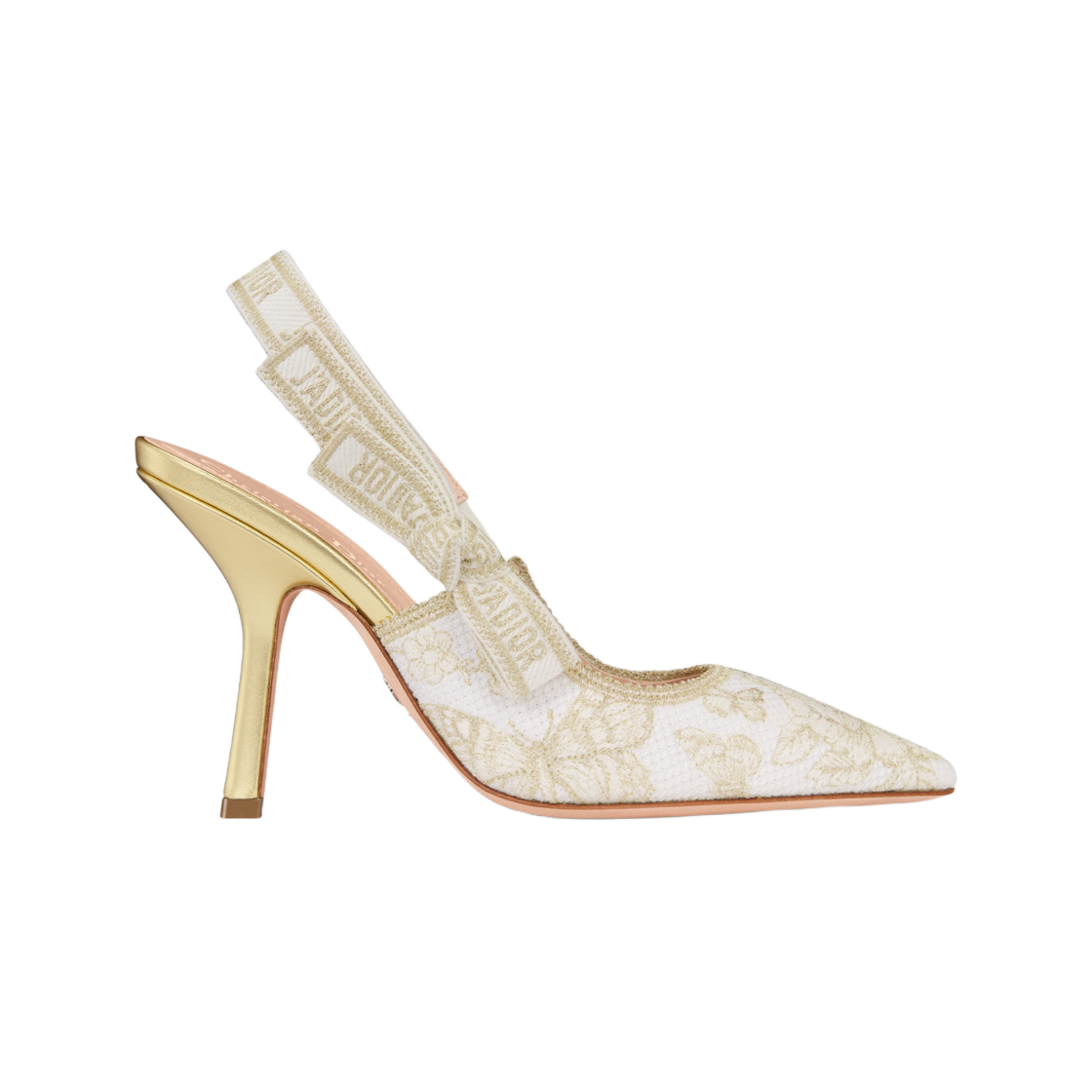 (W) 디올 자디올 슬링백 펌프 화이트 골드 톤 멕시코 메탈릭 쓰레드((W) Dior J'adior Slingback Pump White Gold Tone Mexico with Metallic Thread) - 1
