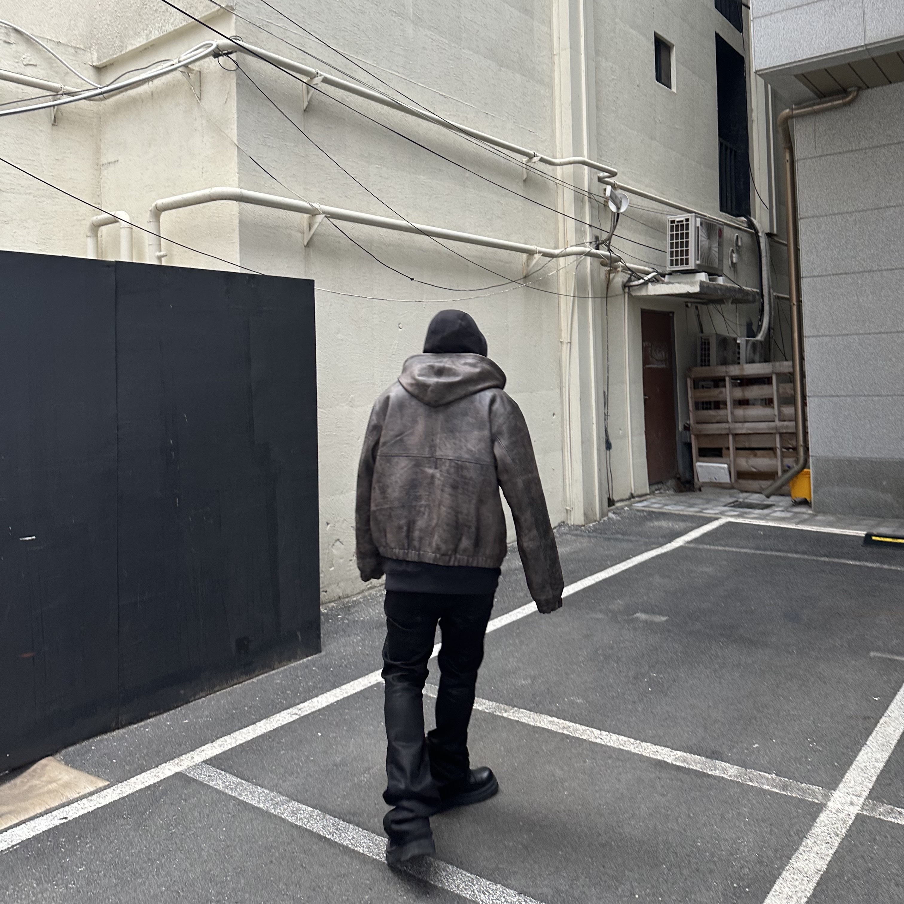 Undermycar Ring Multi Rings Flared Coating Jeans Pavement - 23FW, Stussy Stonewash Leather Work Jacket Washed Black 착용 스타일 - 2
