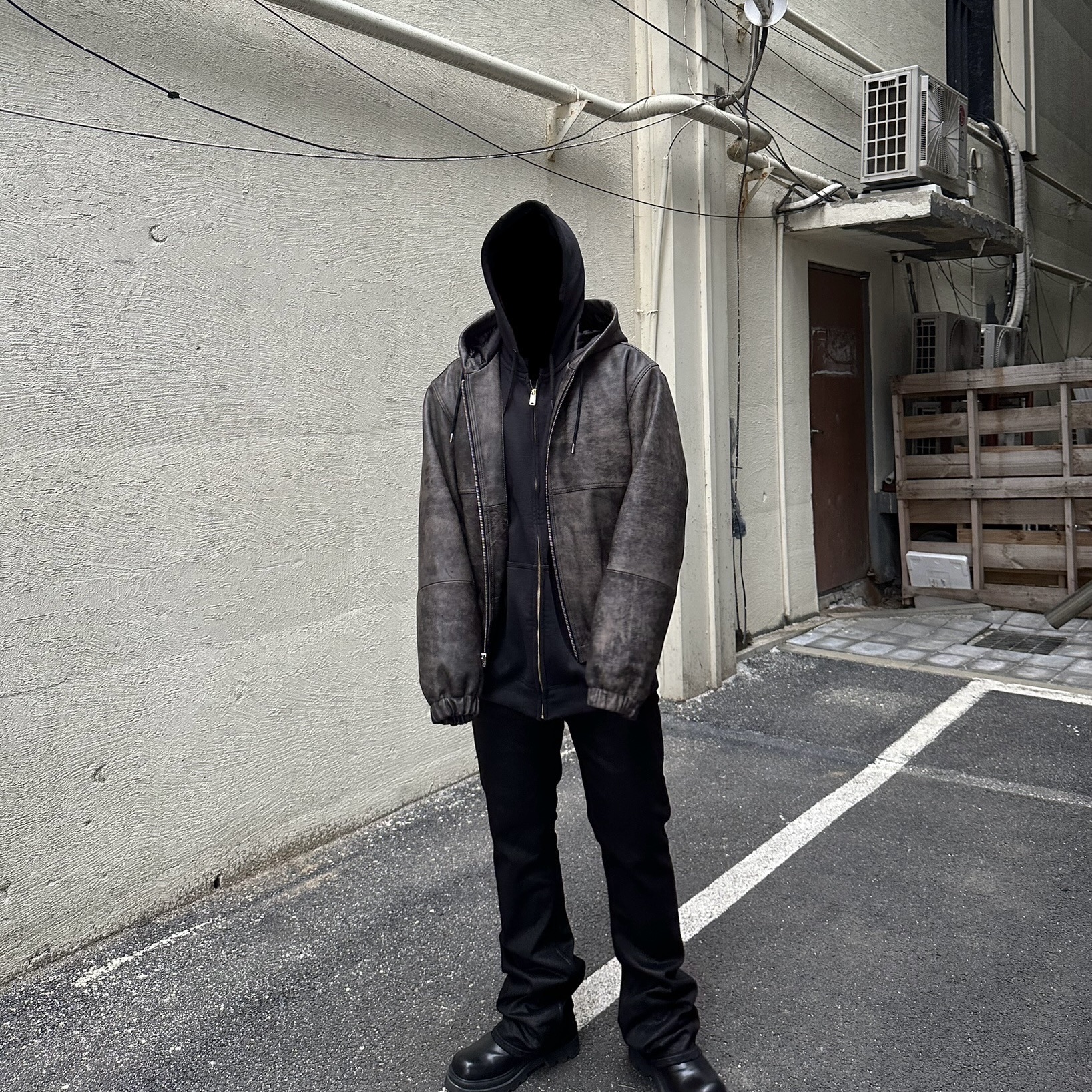 Undermycar Ring Multi Rings Flared Coating Jeans Pavement - 23FW, Stussy Stonewash Leather Work Jacket Washed Black 착용 스타일 - 1