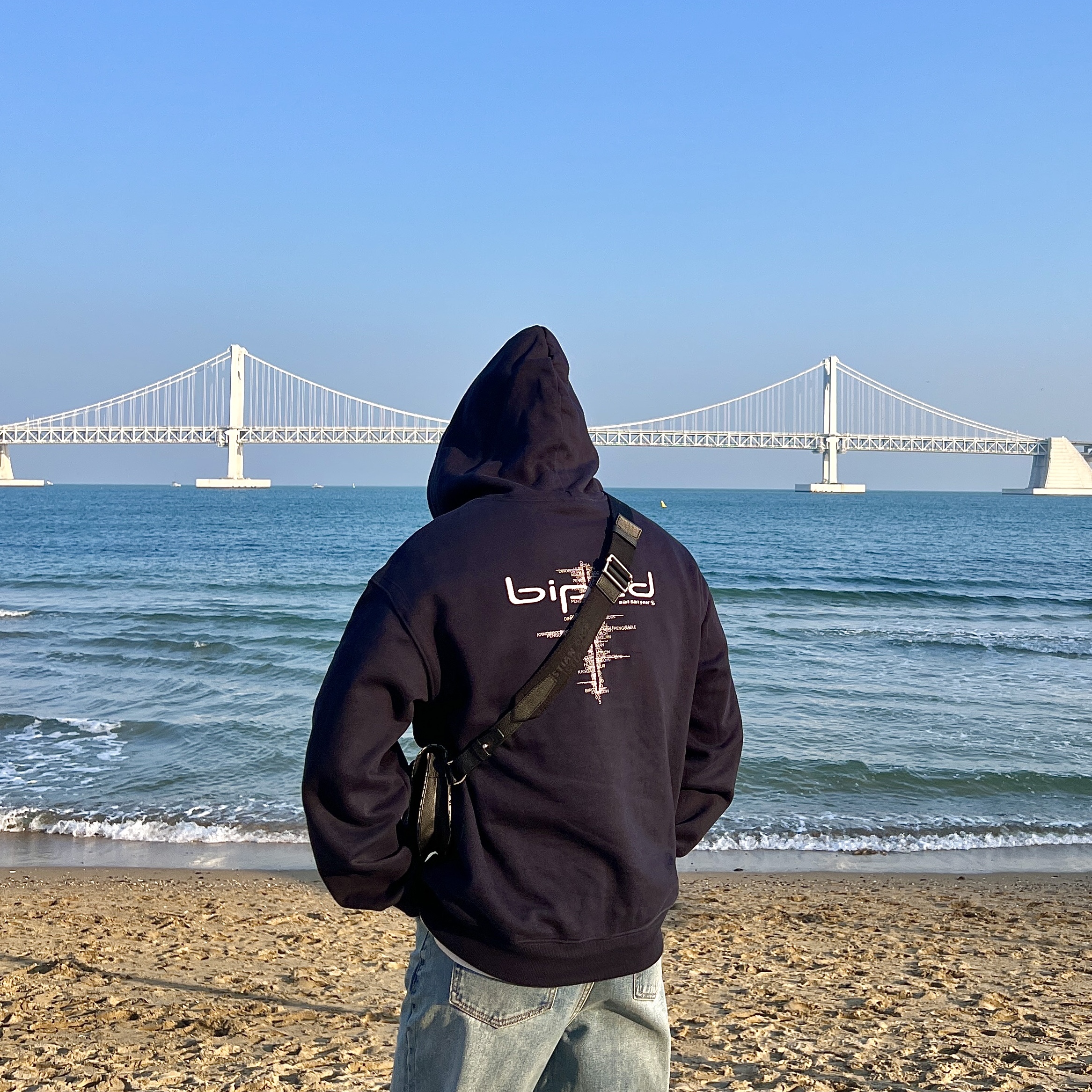Sansan Gear Biped Hoodie Navy - 23FW 착용 스타일
