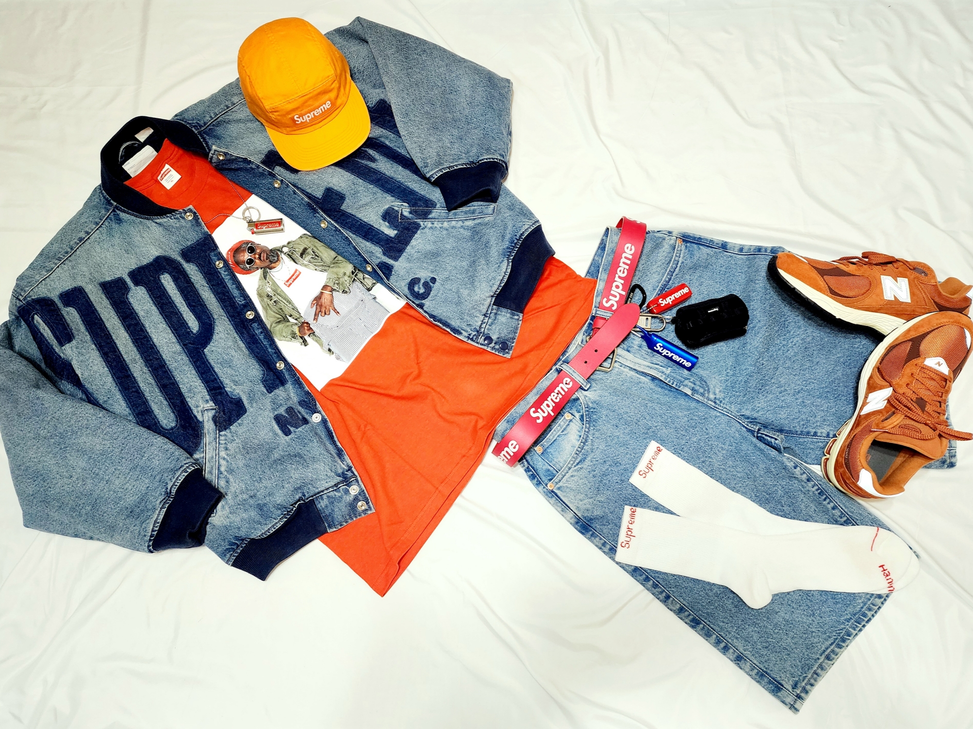 Supreme Overdyed Beanie Orange - 24SS, Supreme Andre 3000 T-Shirt Tomato - 22FW μ°©μ© μ€νμΌ - 2