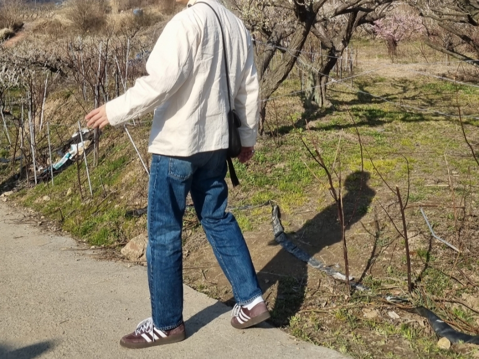 Orslow 107 Standard Jeans 2 Years Wash, Adidas Spezial Handball Shadow Brown White 착용 스타일