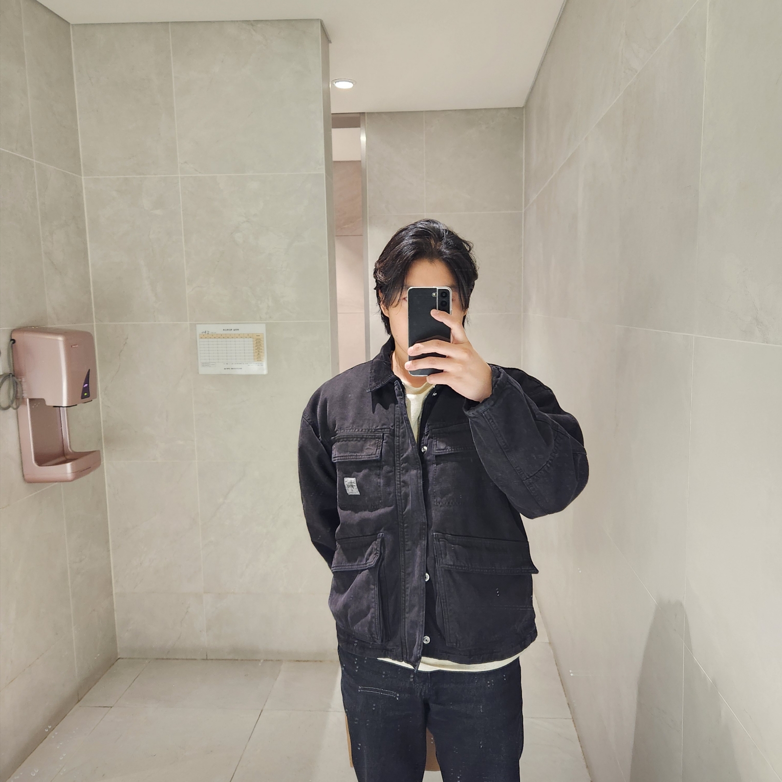 Stussy Washed Canvas Shop Jacket Black 착용 스타일