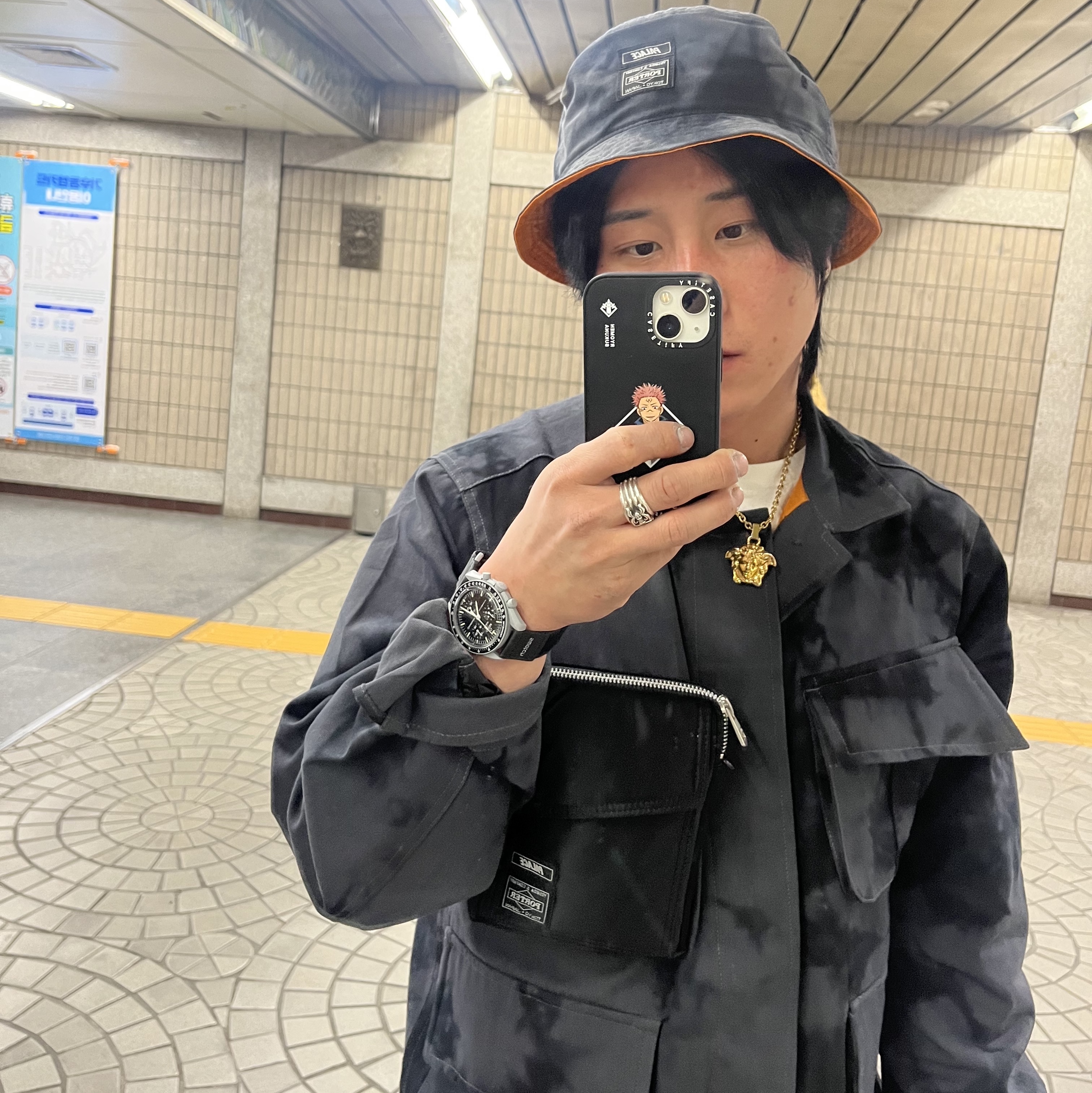 Palace x Porter Jacket & Pocket Bag Black, Palace x Porter Bucket Hat Black 착용 스타일