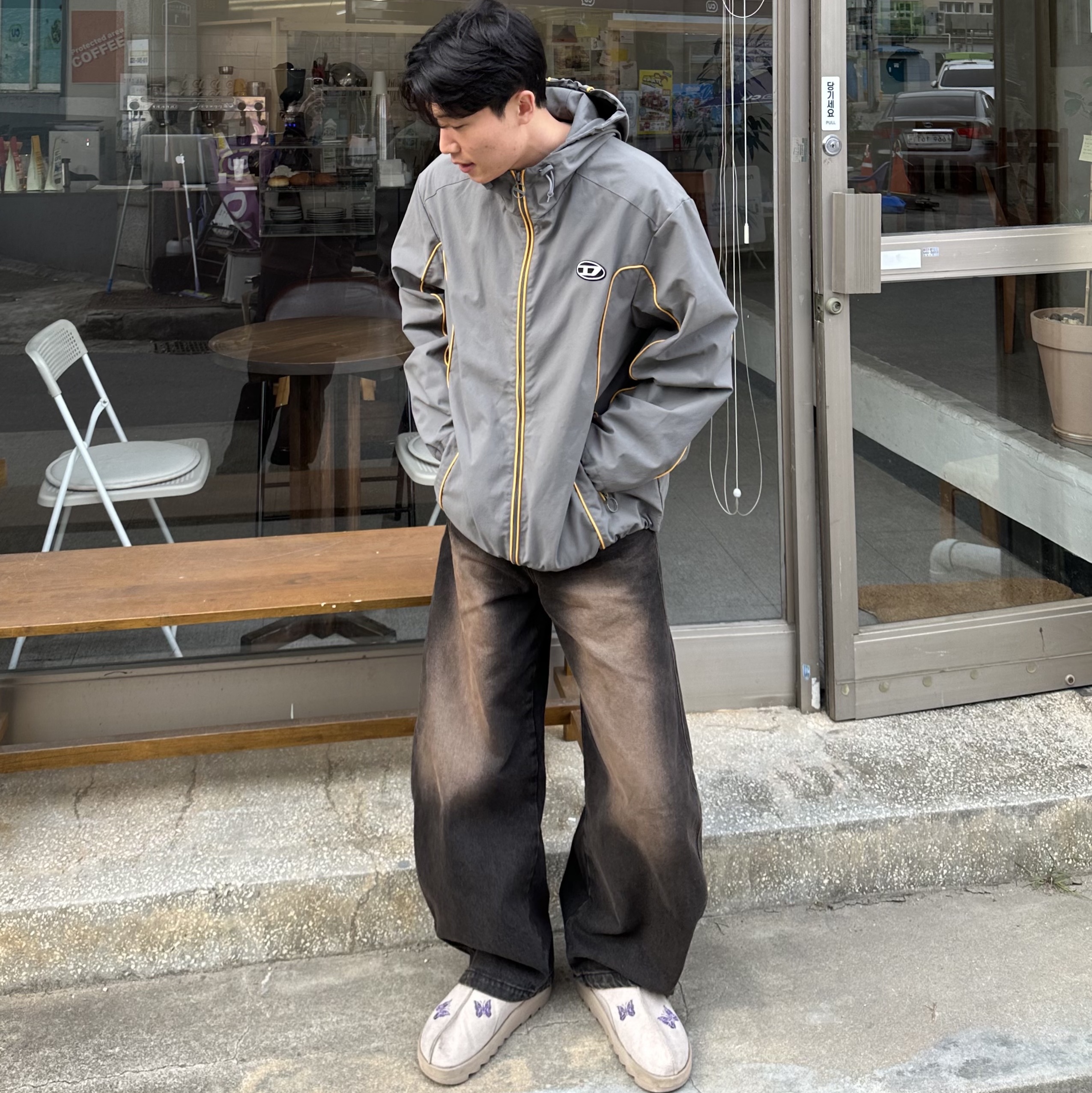 Diesel J-Hives Windbreaker with Contrast Piping Grey, Reebok x Needles Beatnik Moc Modern Beige Extreme Purple 착용 스타일 - 2