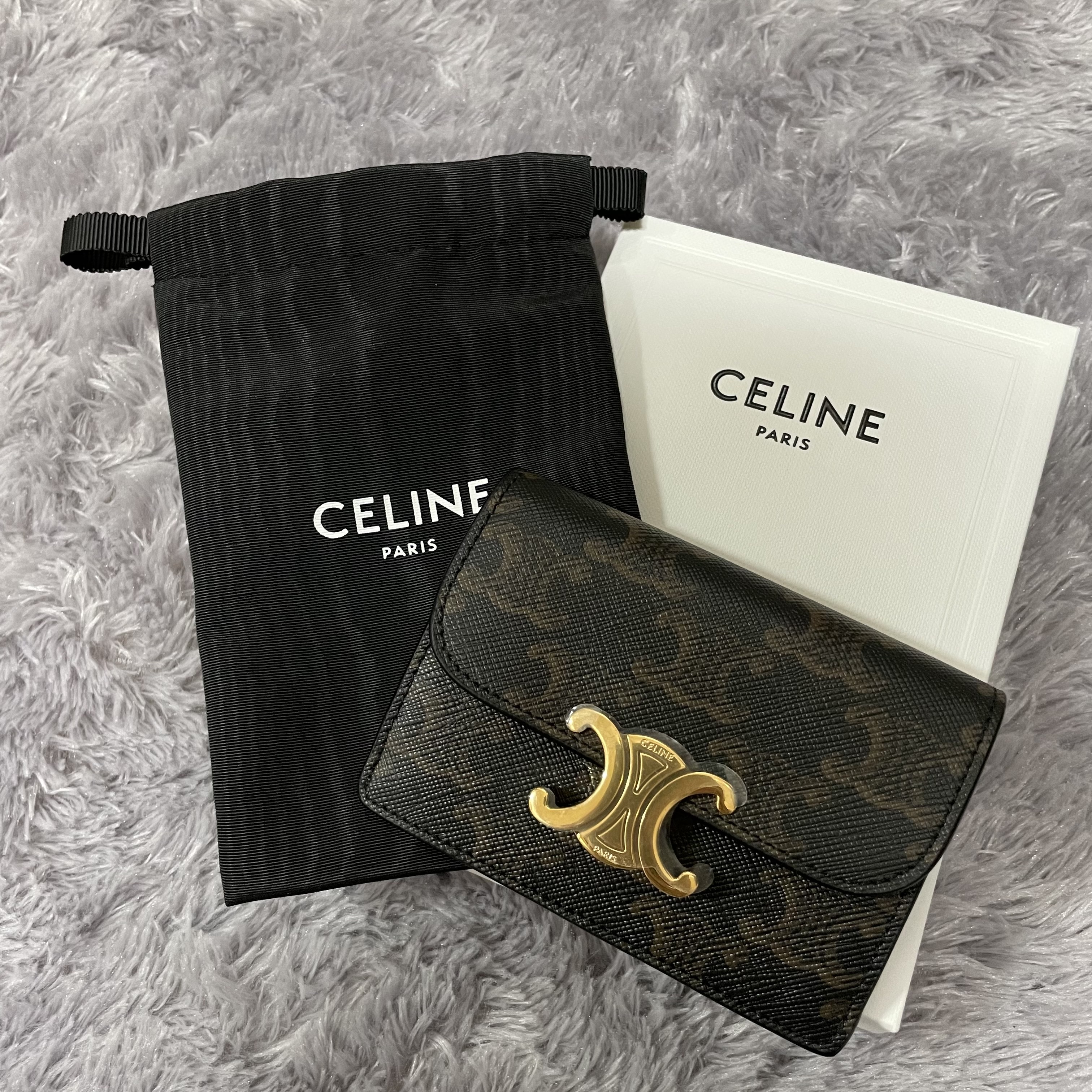 Celine Card Holder with Flap in Triomphe Canvas Tan 착용 스타일