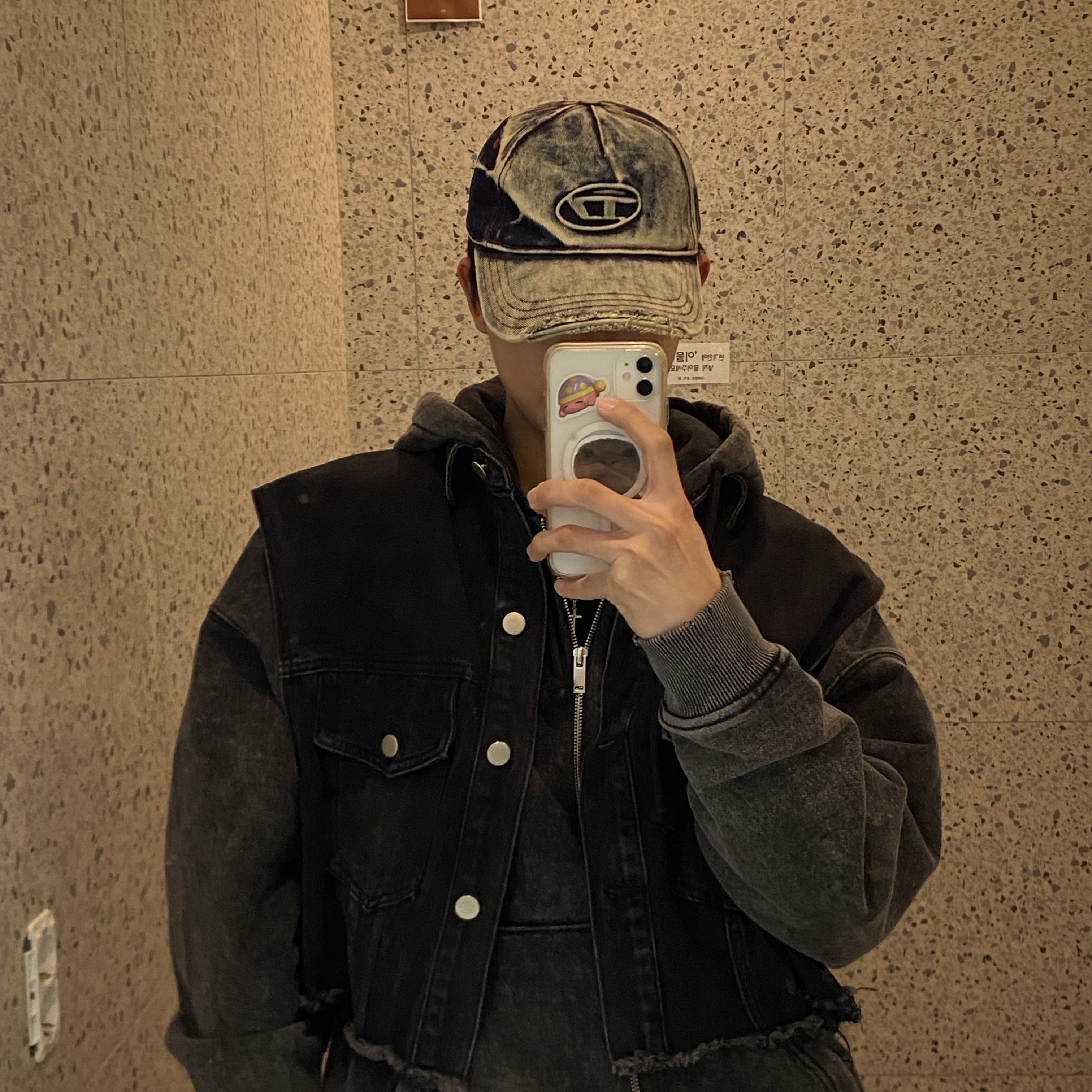 Diesel C-Seymon Treated Denim Baseball Cap Blue White 착용 스타일 - 2