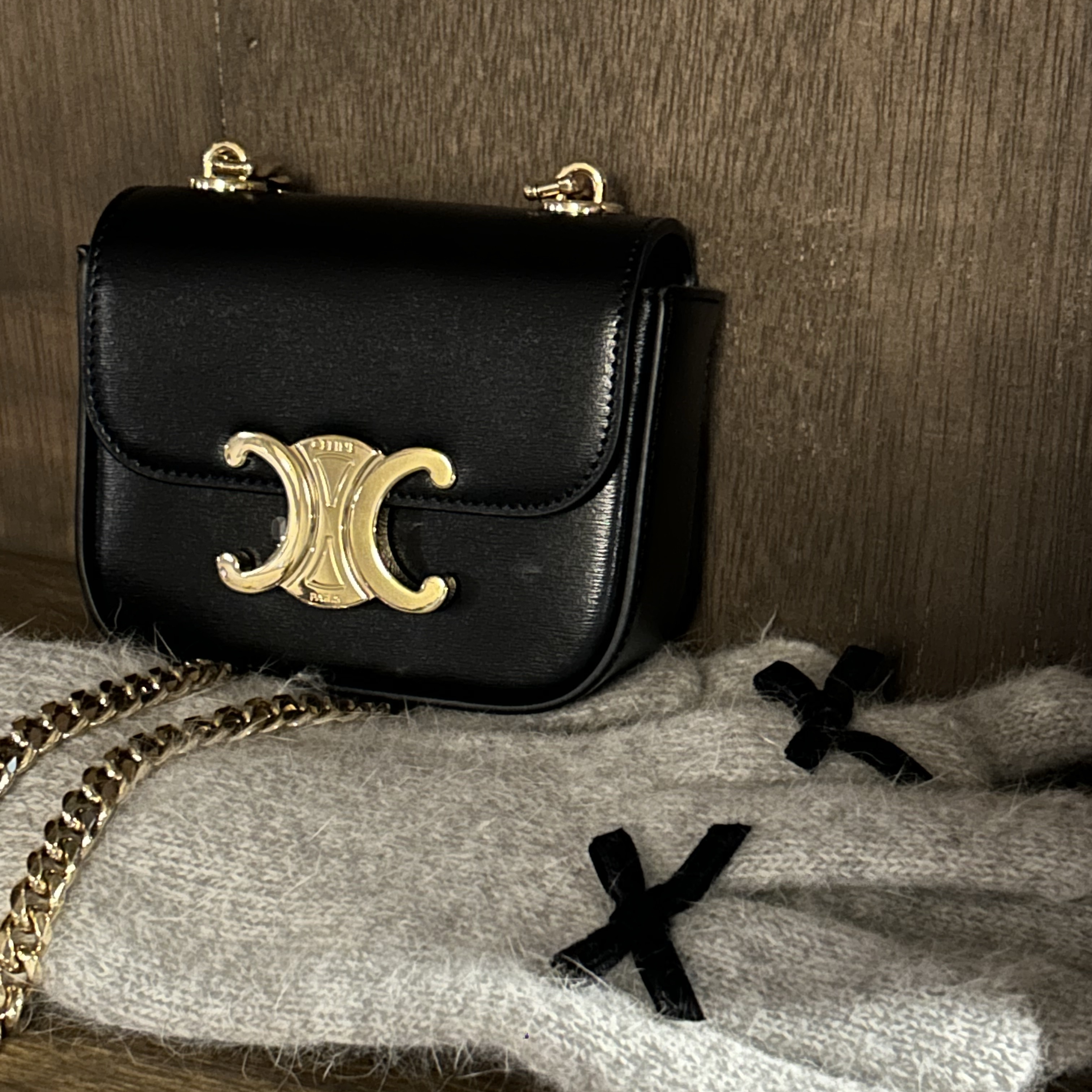 Celine Mini Chain Claude in Shiny Calfskin Black 착용 스타일