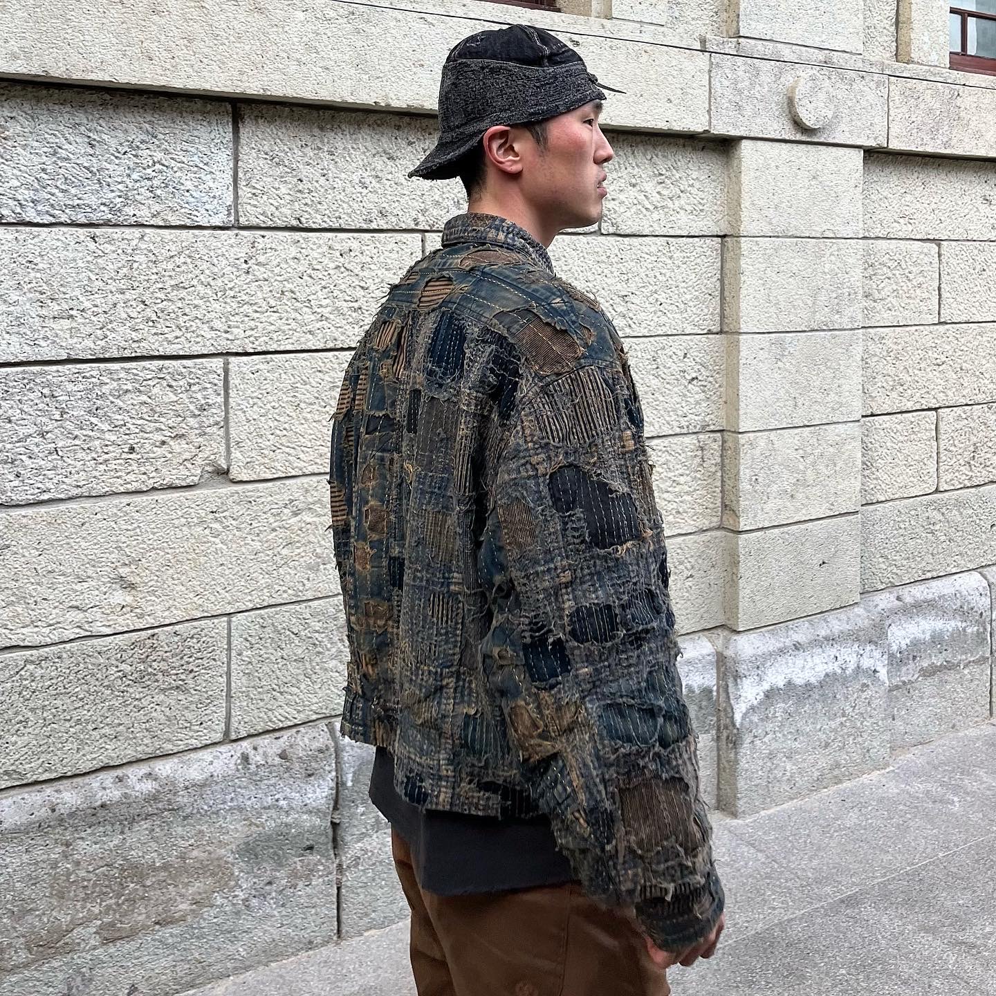 Kapital Boro T Back Drizzler Jacket Indigo, Our Legacy Gabe Stealth Black Leather 착용 스타일 - 3