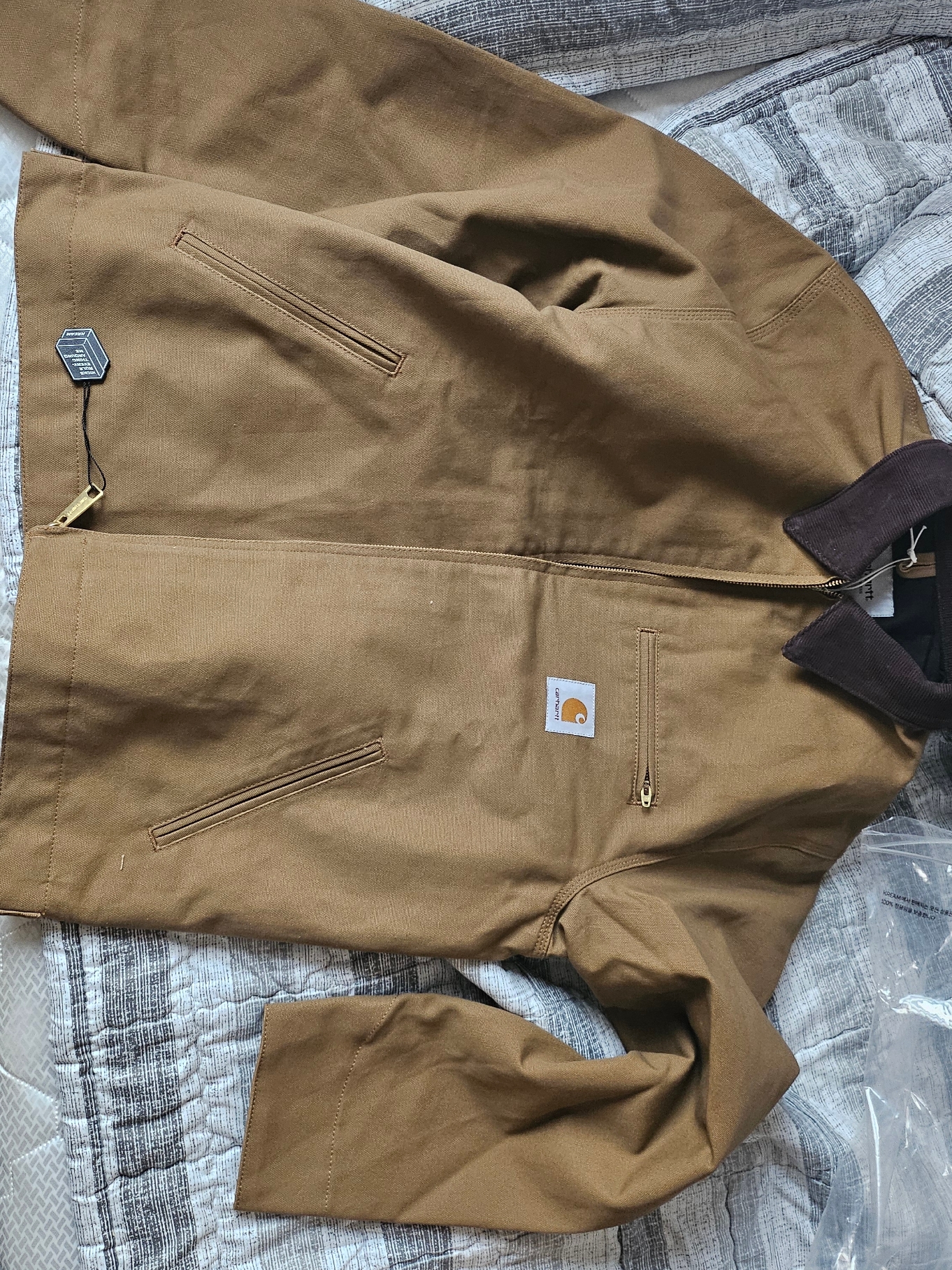 Carhartt WIP Unlined Dearborn Canvas Detroit Jacket Hamilton Brown Rigid - Spring, Bottega Veneta Nappa Bracelet Black 착용 스타일 - 2